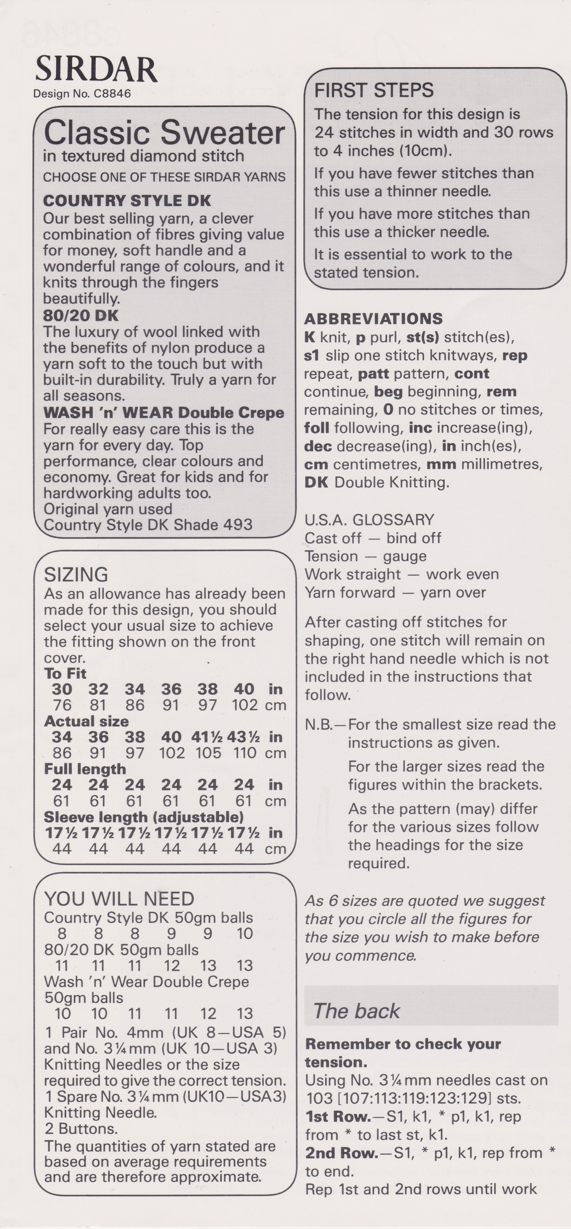 SIRDAR8846 - WOMAN'S BUTTON PLACKET DIAMOND PATTERN SWEATER IN DK - PDF KNITTING PATTERN