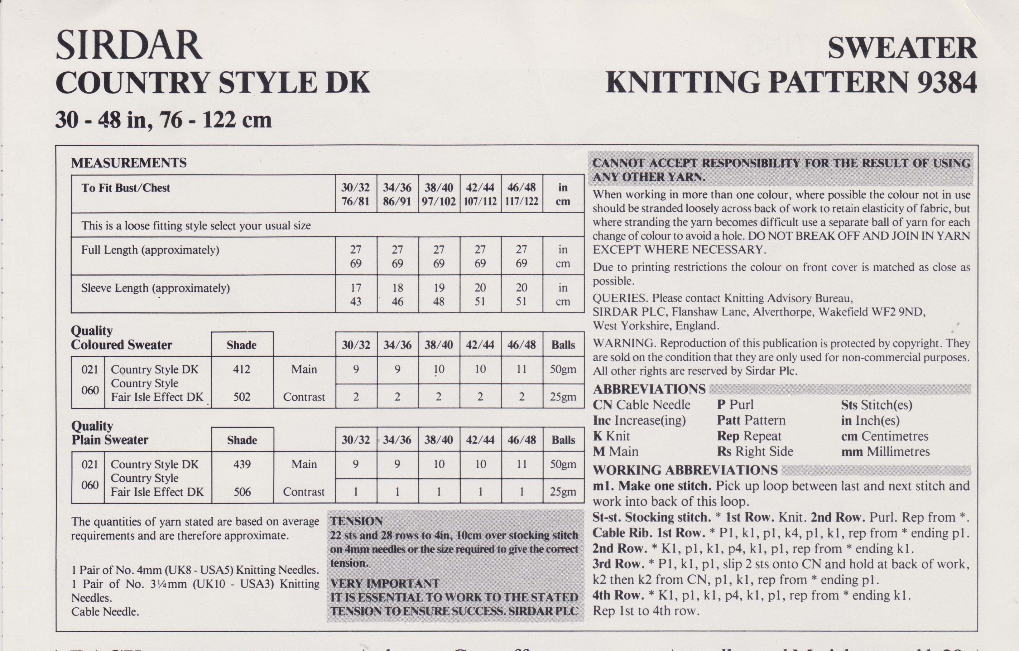 SIRDAR9384 - UNISEX FAIR ISLE SWEATER IN DK - PDF KNITTING PATTERN