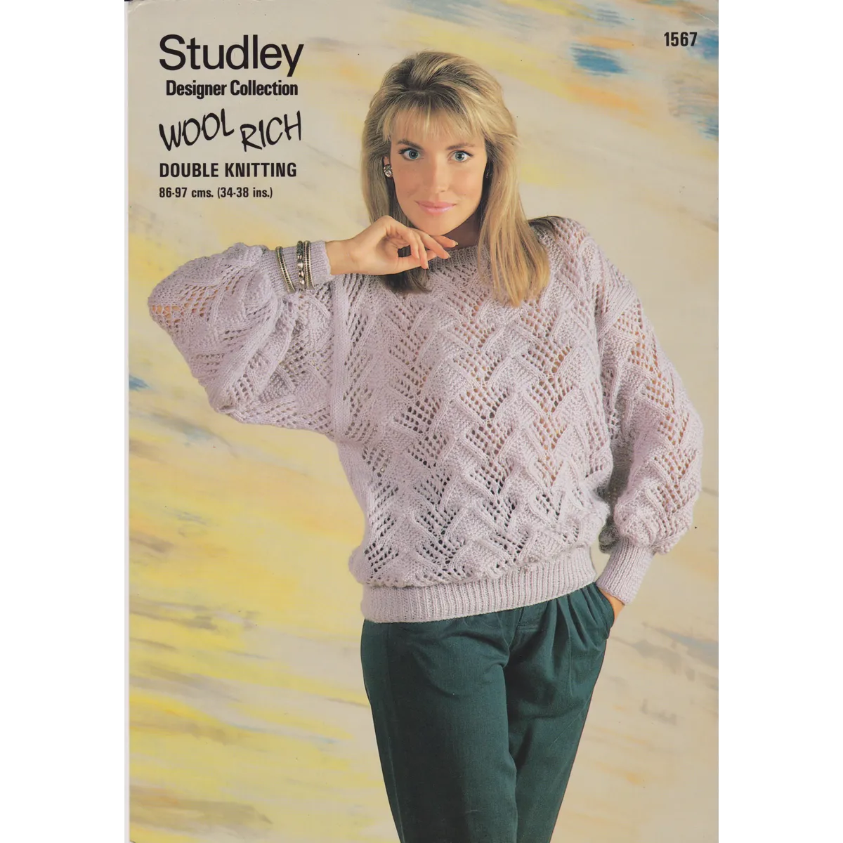 STUDLEY1567 - WOMAN'S LACY PATTERN SWEATER IN DK - PDF KNITTING PATTERN