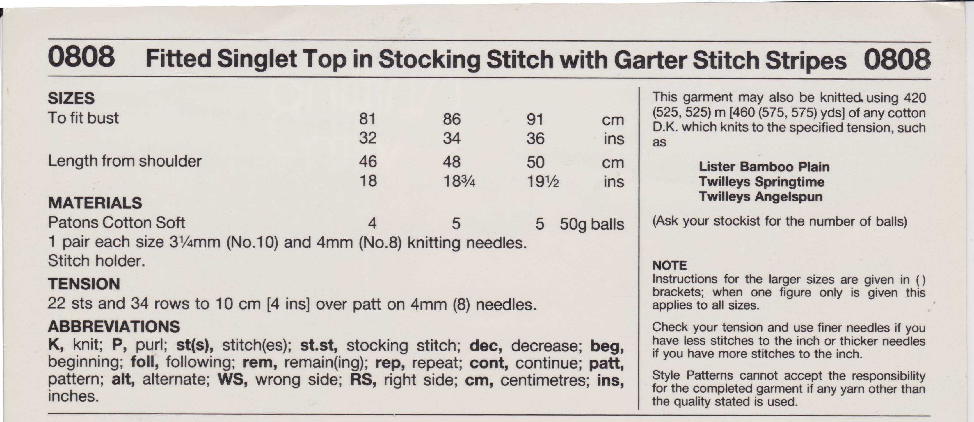 STYLE0808 - WOMAN'S SHORT SLEEVELESS TOP IN COTTON DK - PDF KNITTING PATTERN