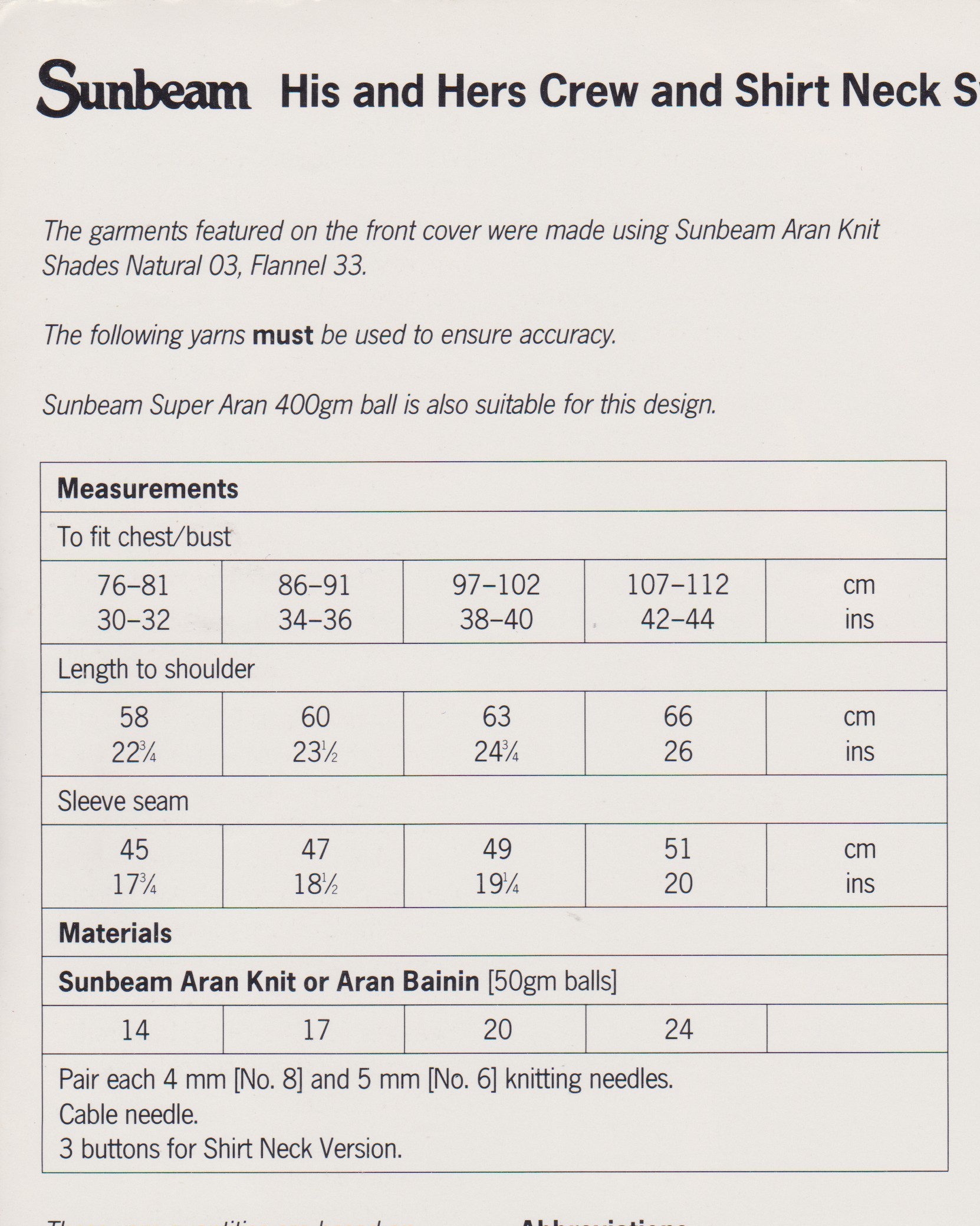 SUNBEAM1498 - UNISEX CABLE SWEATERS IN ARAN WEIGHT YARN - PDF KNITTING PATTERN