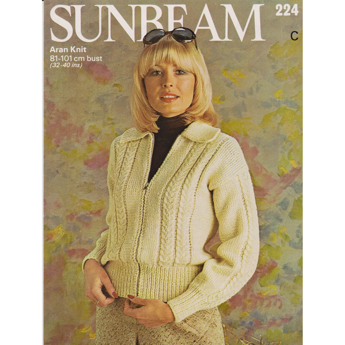 SUNBEAM224 - WOMAN'S ARAN ZIP UP JACKET - PDF KNITTING PATTERN