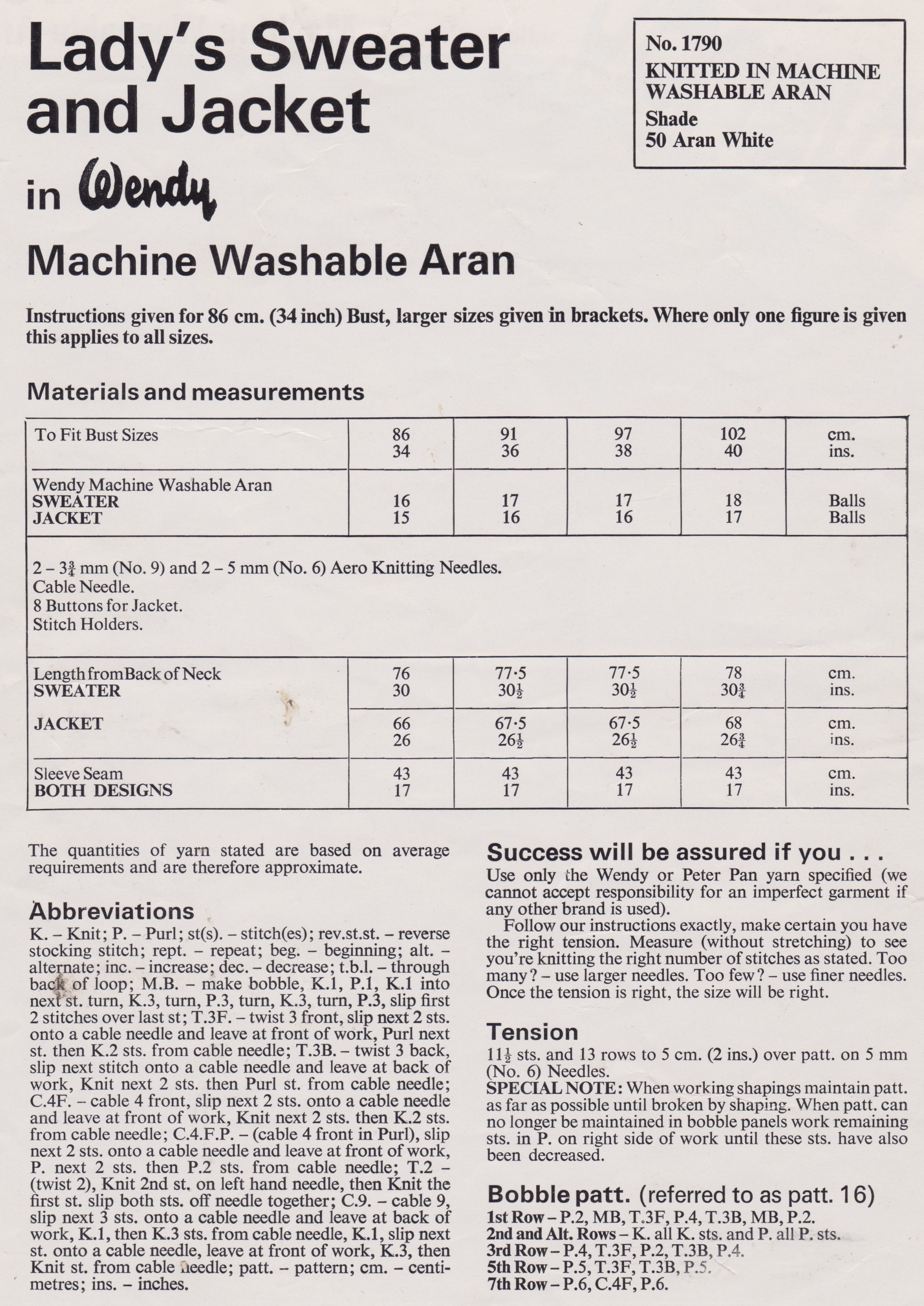 WENDY1790 - WOMAN'S CABLE JACKET AND SWEATER IN ARAN - PDF KNITTING PATTERN