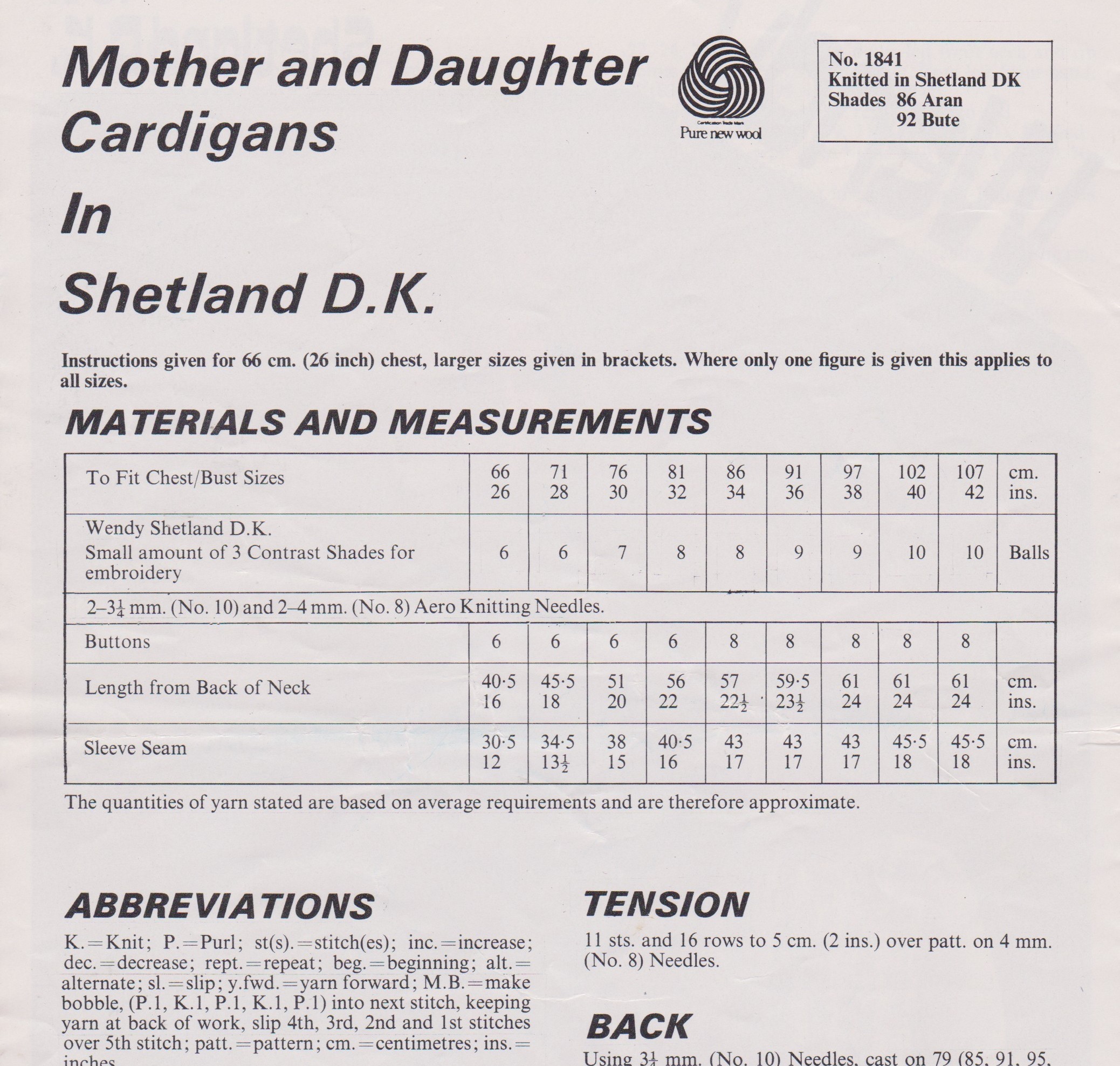 WENDY1841 - WOMAN'S AND GIRL'S  CARDIGANS IN DK - PDF KNITTING PATTERN