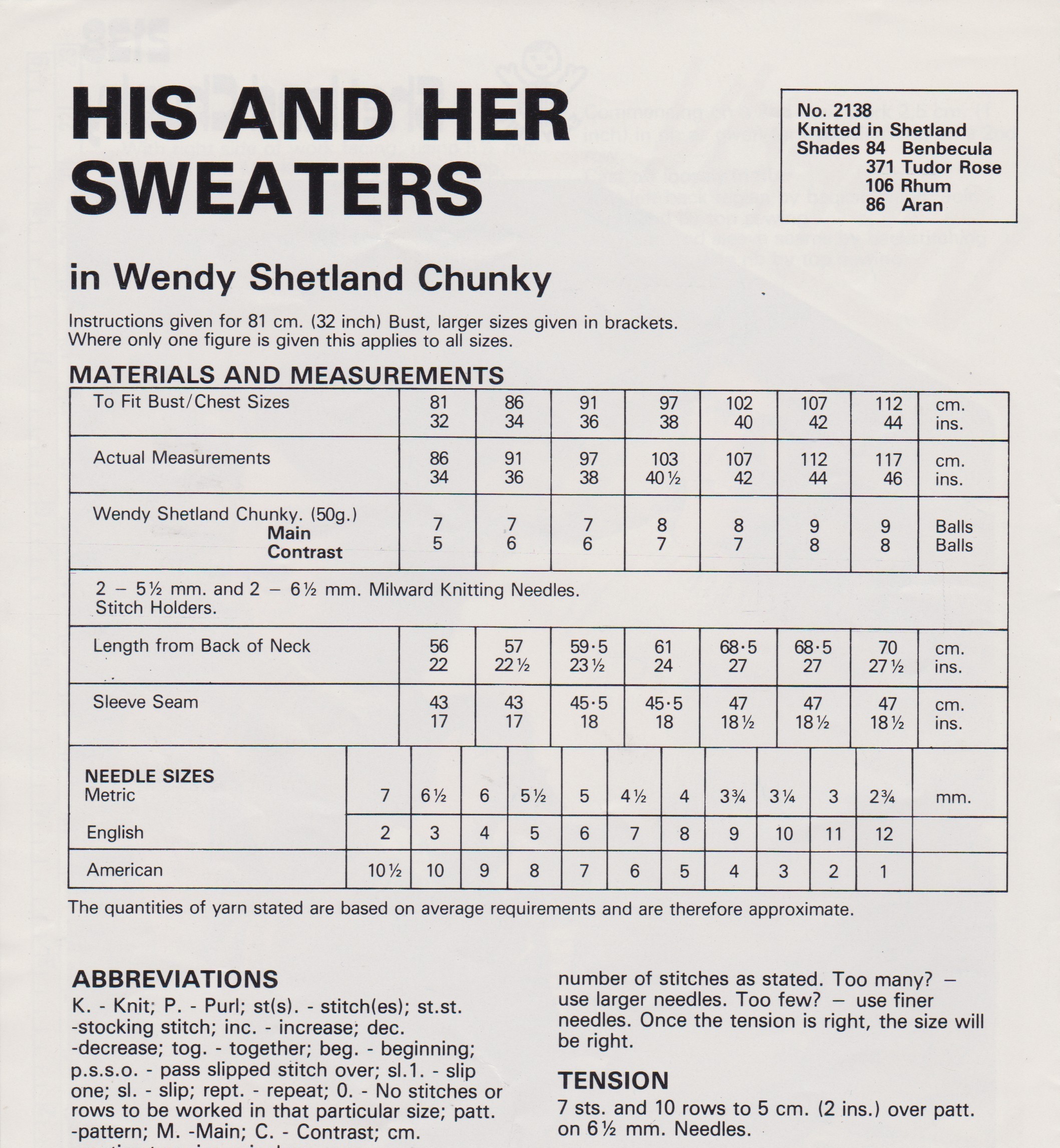 WENDY2138 - UNISEX ADULT'S CHUNKY STRIPED SWEATER - PDF KNITTING PATTERN