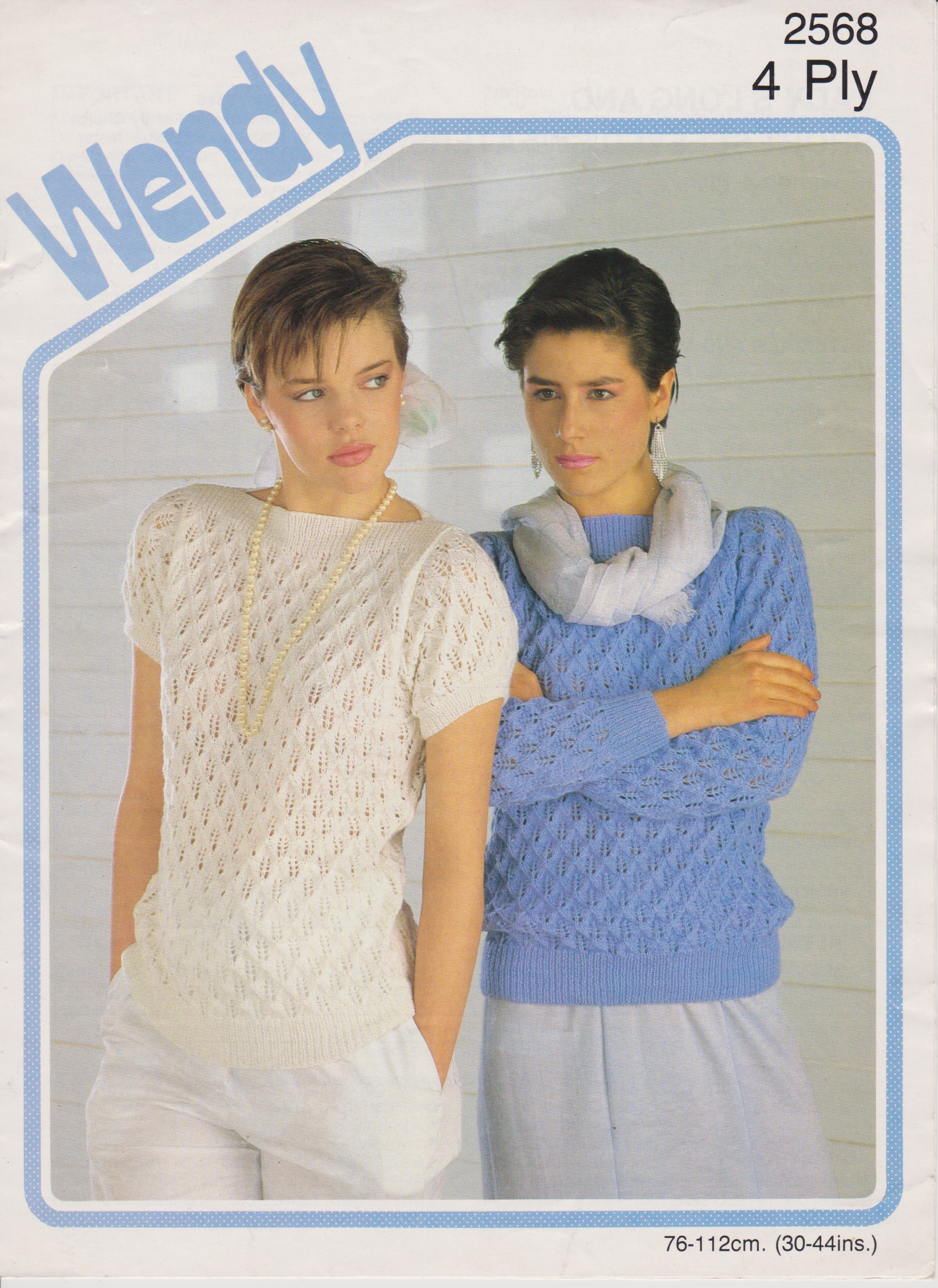 WENDY2568 - Woman's 4 ply Short or Long Sleeved Sweater - PDF knitting pattern
