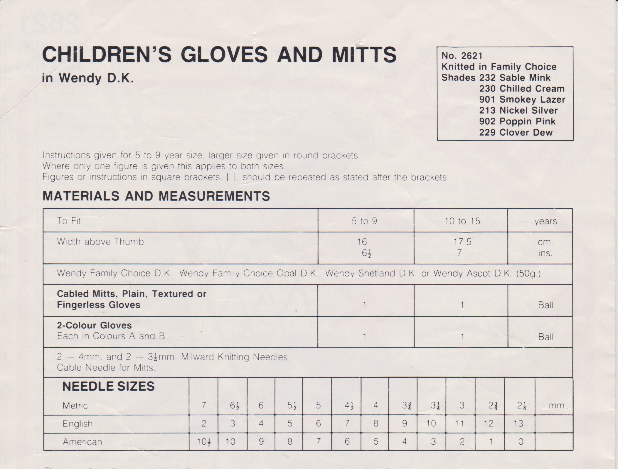 WENDY2621 - CHILD AND TEENAGE GLOVES AND MITTS IN DK - PDF KNITTING PATTERN