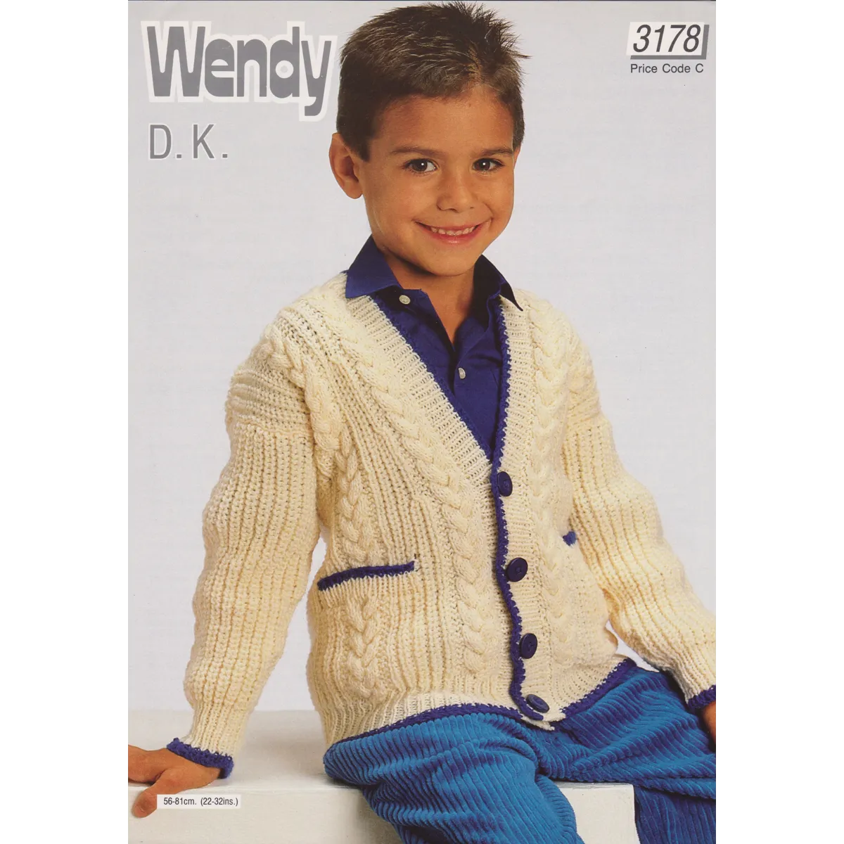 WENDY3178 - BOY'S DOUBLE KNIT CABLE PATTERN CARDIGAN - PDF KNITTING PATTERN