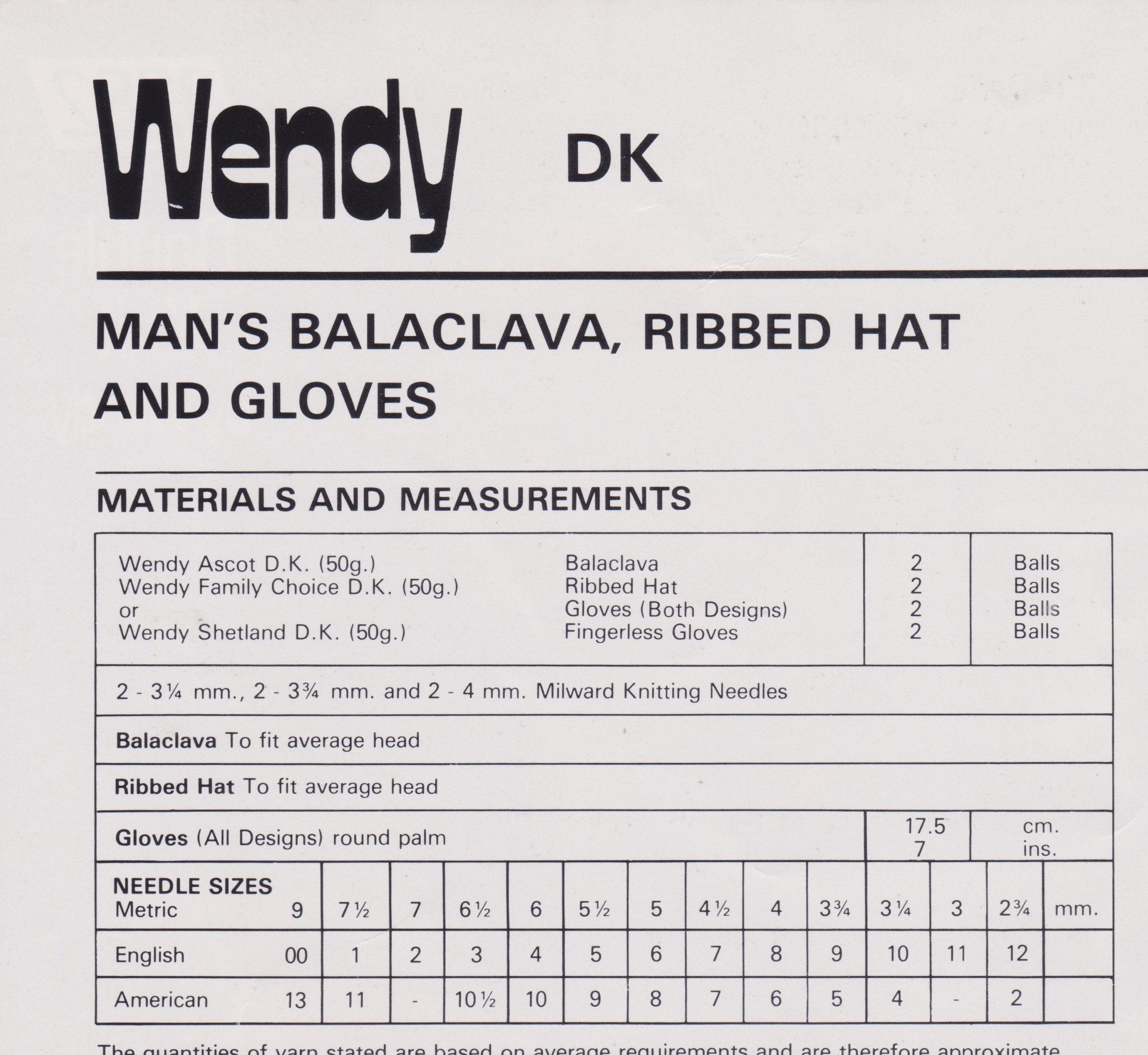 WENDY3282 - MAN'S BALACLAVA, HAT AND GLOVES IN DK - PDF KNITTING PATTERN