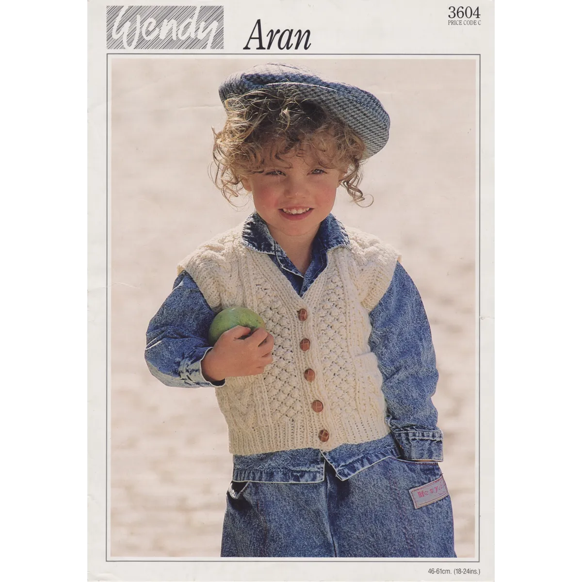 WENDY3604 - CHILD'S ARAN CABLE PATTERN WAISTCOAT - PDF KNITTING PATTERN