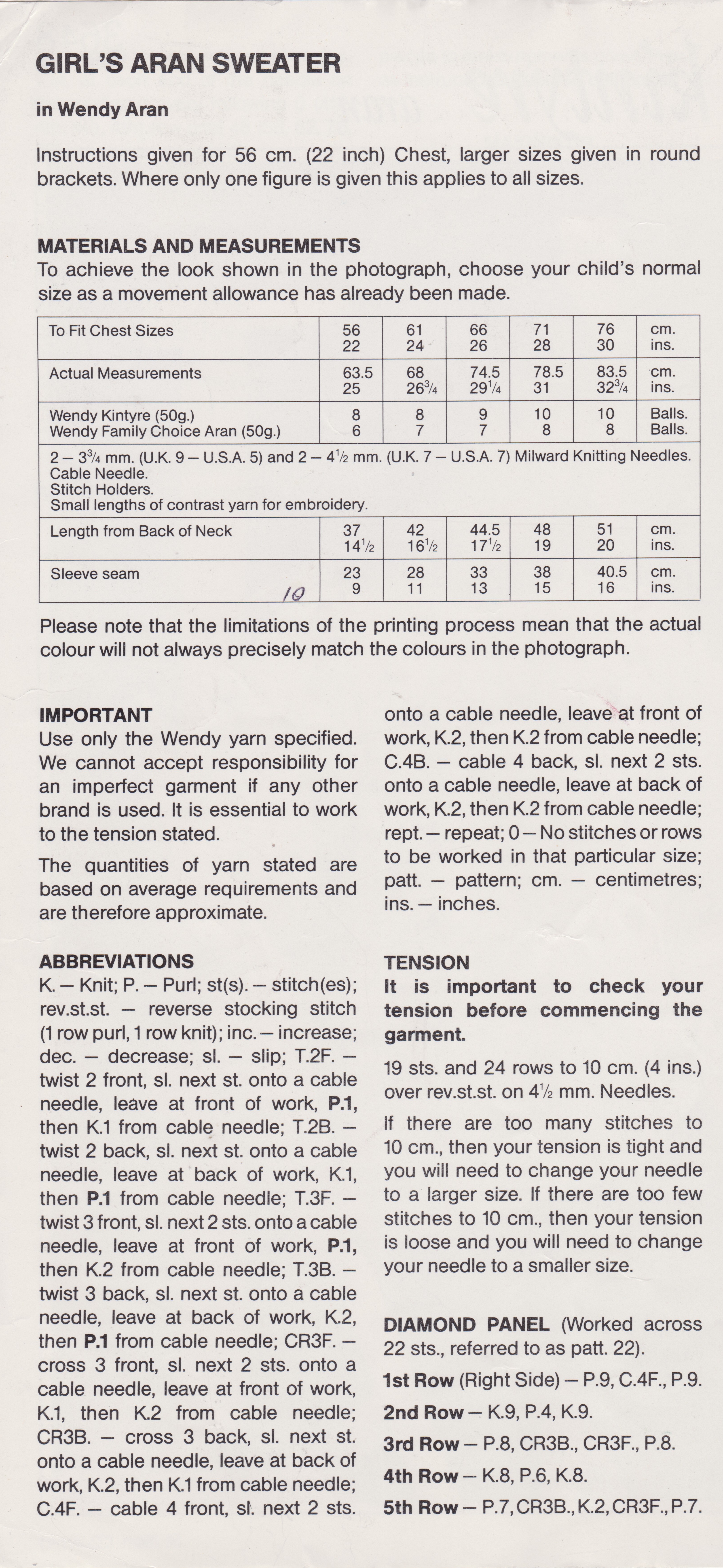 WENDY3648 - GIRL'S ARAN CABLE SWEATER - PDF KNITTING PATTERN