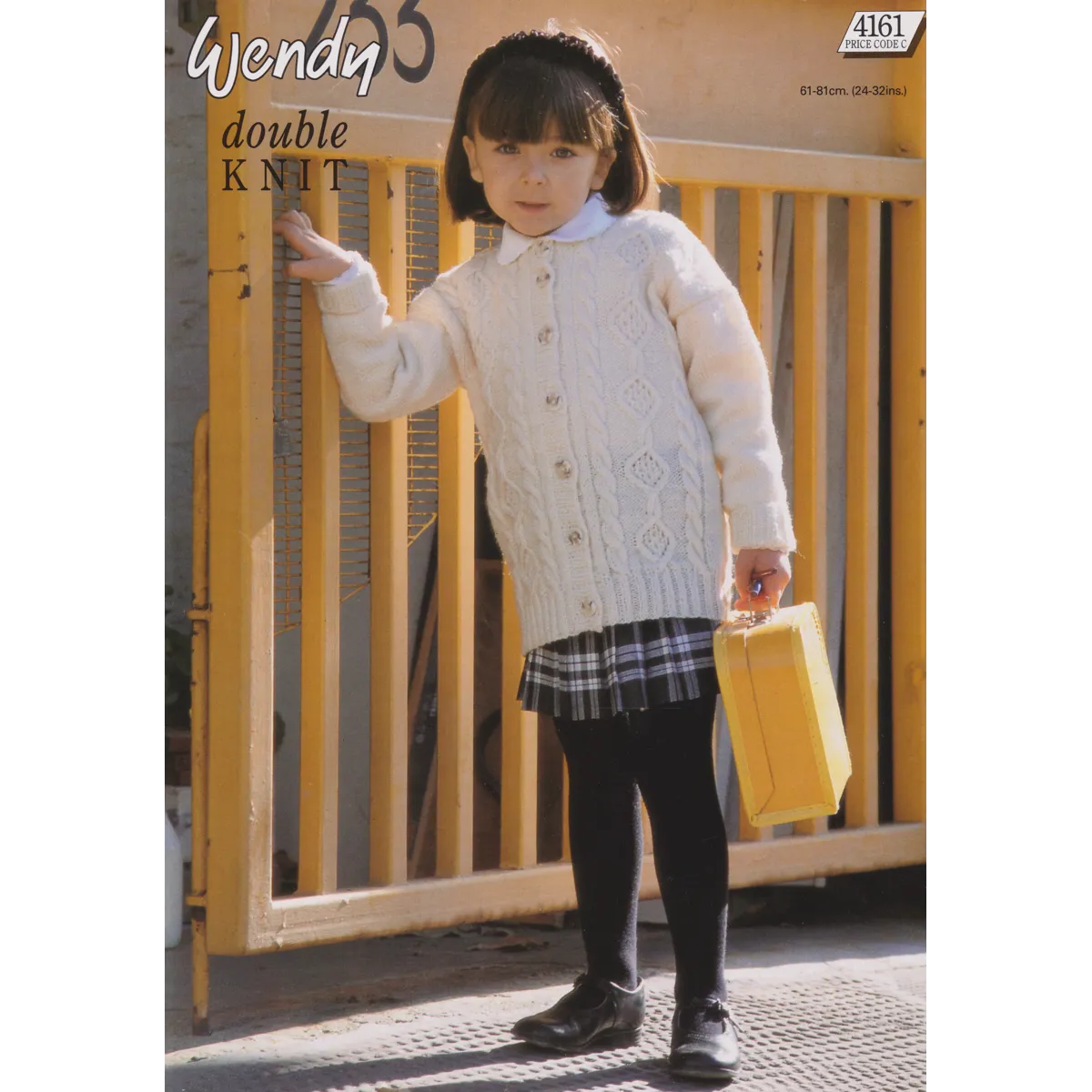 WENDY4161 = GIRL'S DOUBLE KNIT CABLE CARDIGAN - PDF KNITTING PATTERNS