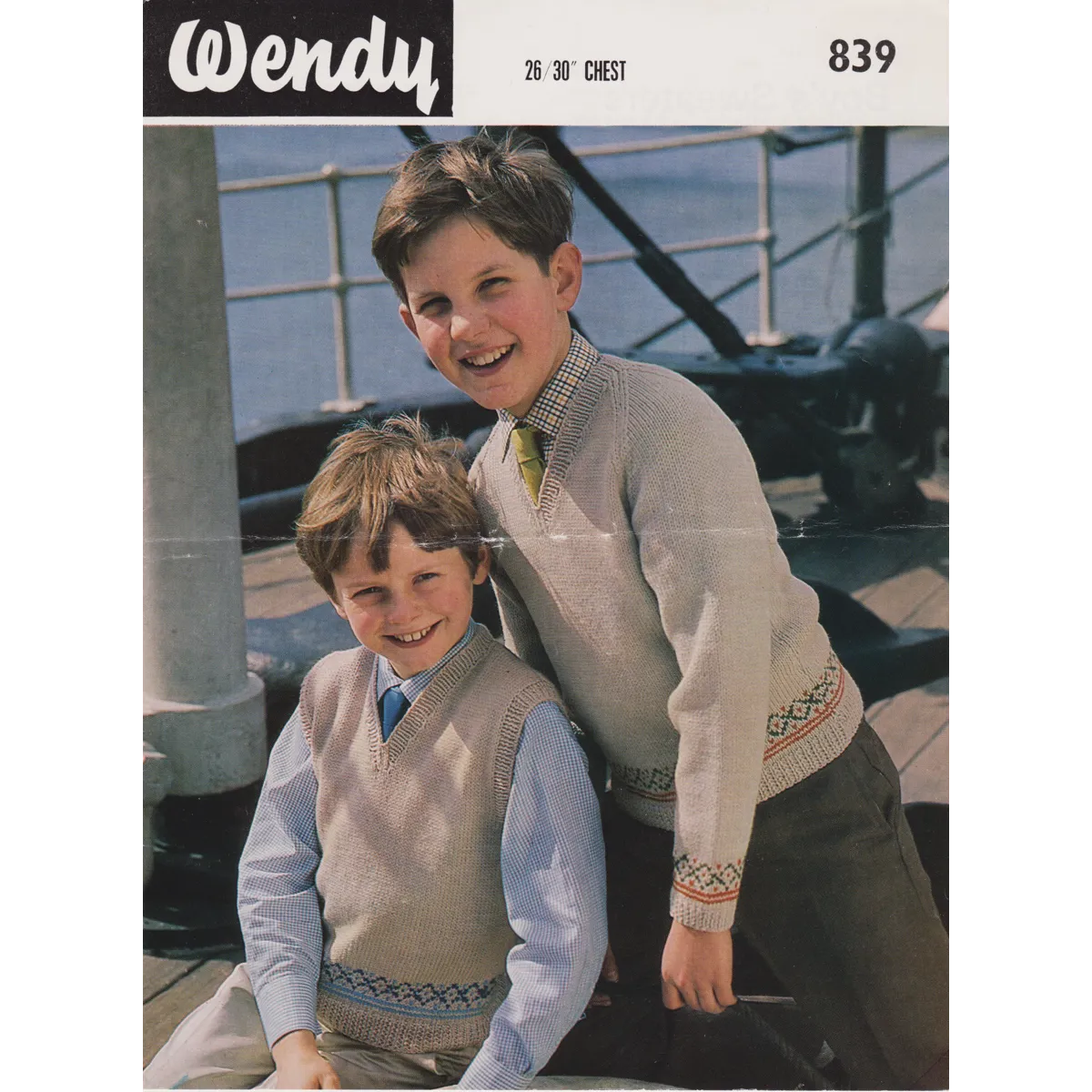 WENDY839 - BOY'S V-NECK SWEATER AND TANK TOP IN DK WITH FAIR ISLE BORDER - PDF KNITTING PATTERN