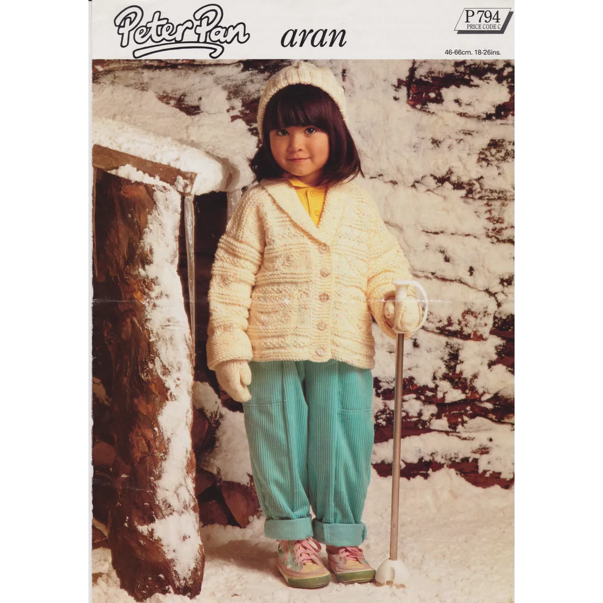 WENDYP794 - CHILD OR INFANT'S SHAWL NECK JACKET AND HAT AND MITTENS IN ARAN - PDF KNITTING PATTERN