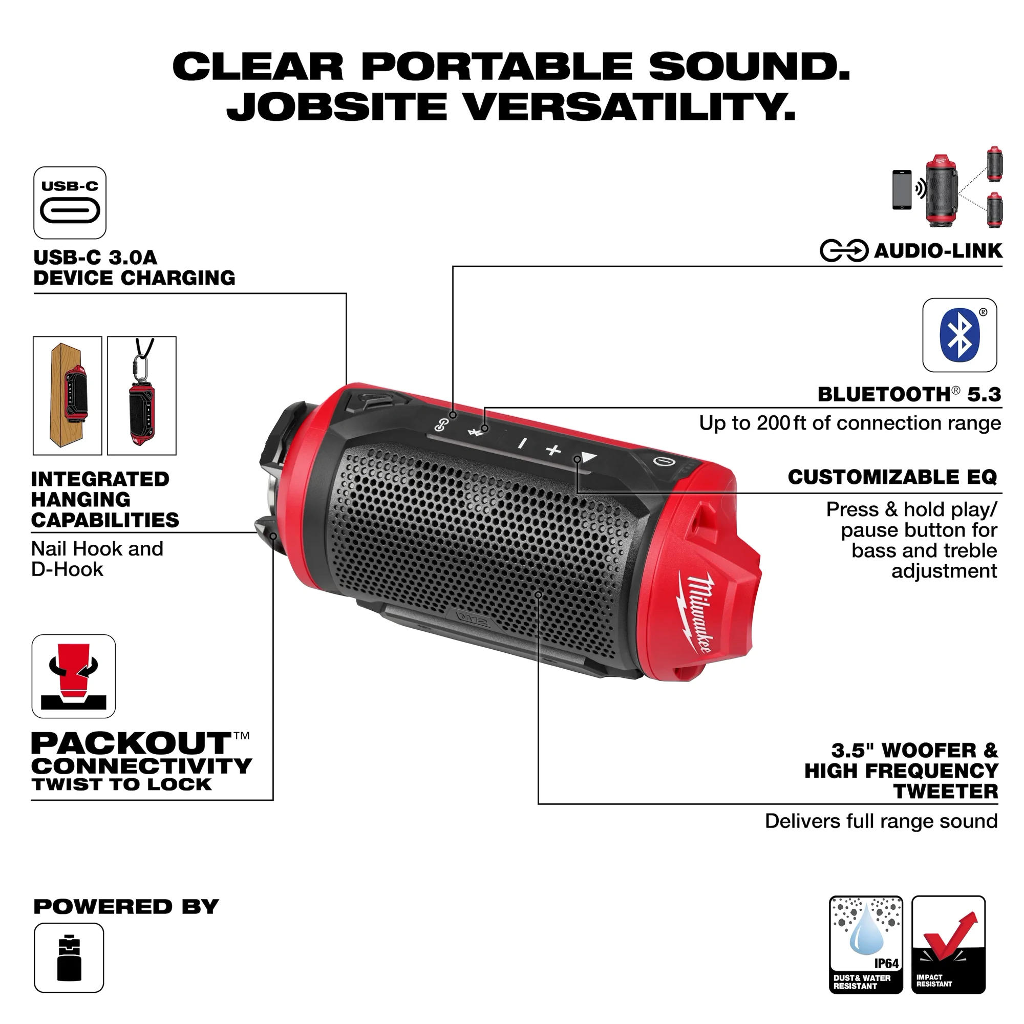M12™ Bluetooth® Jobsite Speaker w/ PACKOUT™ Compatibility
