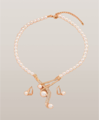 2/Pieces Geometric Pearl Earrings and Necklace Gift Set