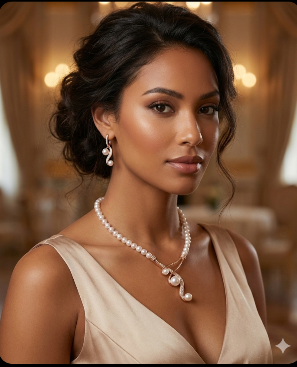 2/Pieces Geometric Pearl Earrings and Necklace Gift Set