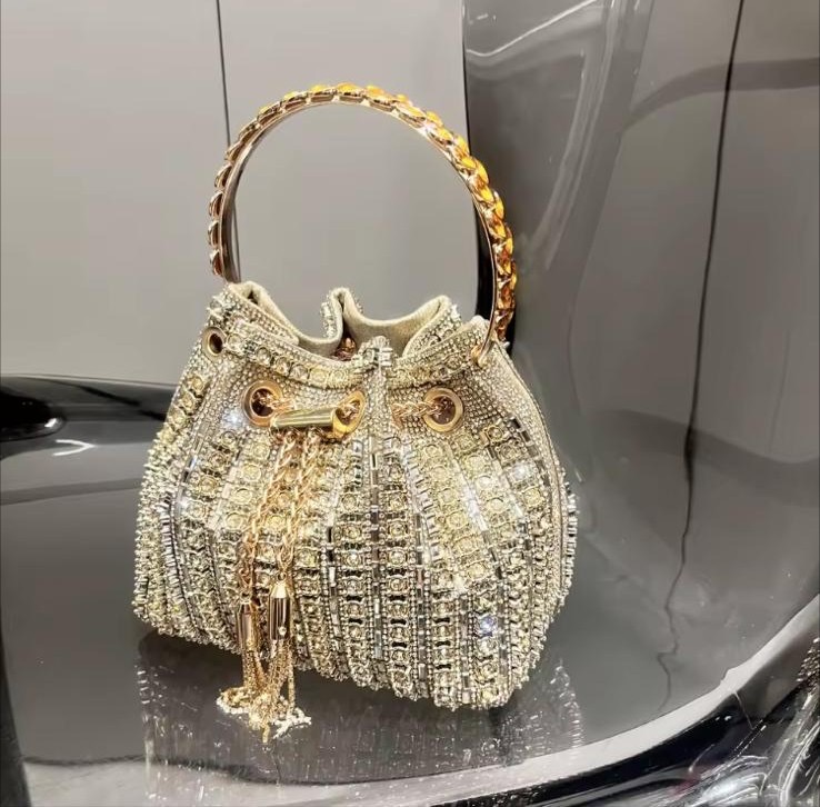 Crystal Rhinestone Bucket Clutch Evening Bag