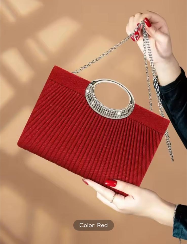 Red Pleated Evening Dress Bag