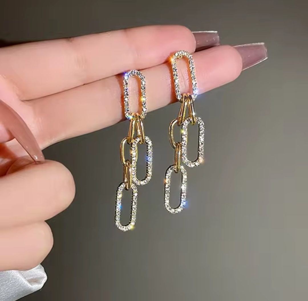 Shiny Zircon Chain Earrings