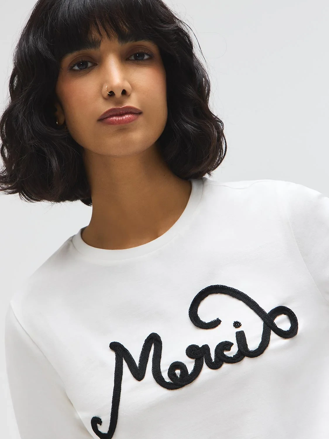 "Merci" Graphic Cotton-Blend Top