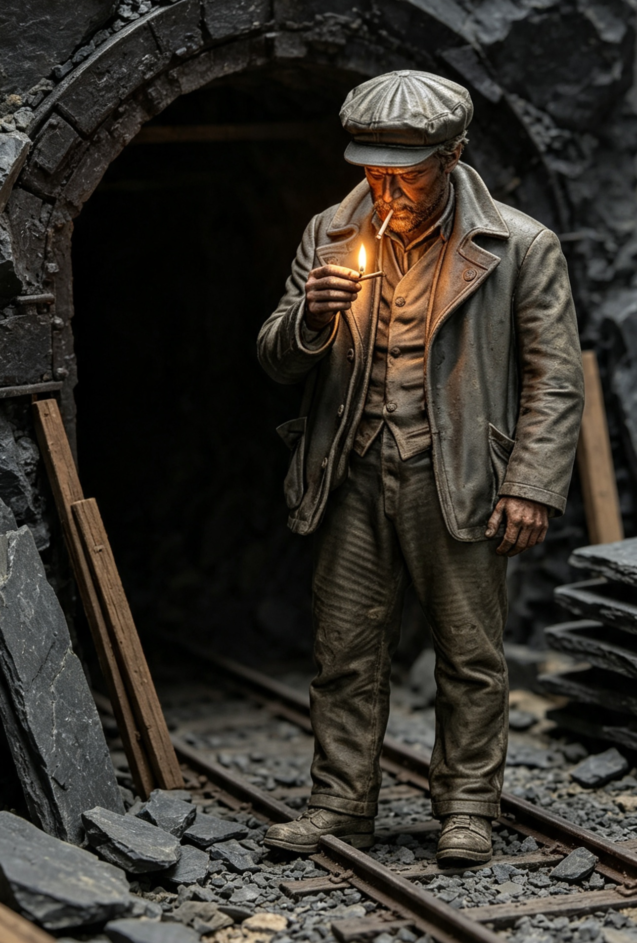 Slate Miner Lighting Cigarette Figure 16mm Scale