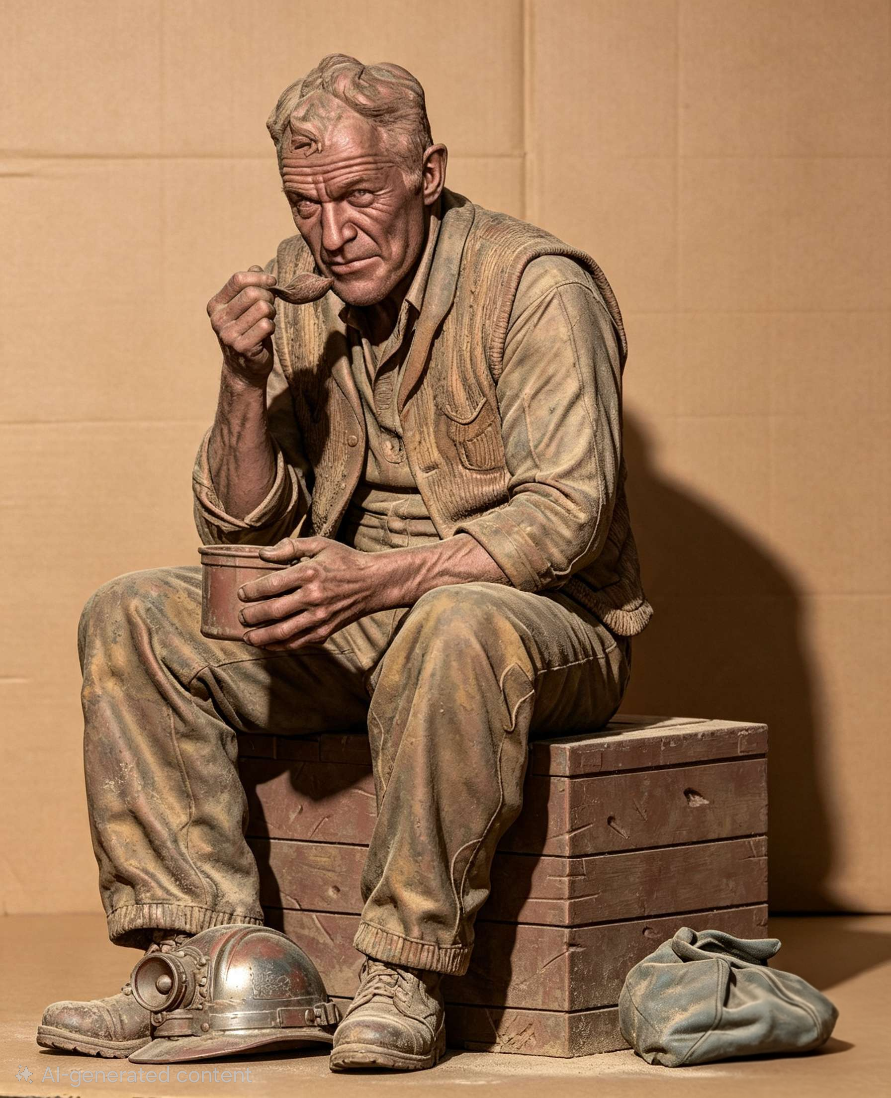 Slate Miner Sitting Eating Figure 16mm Scale