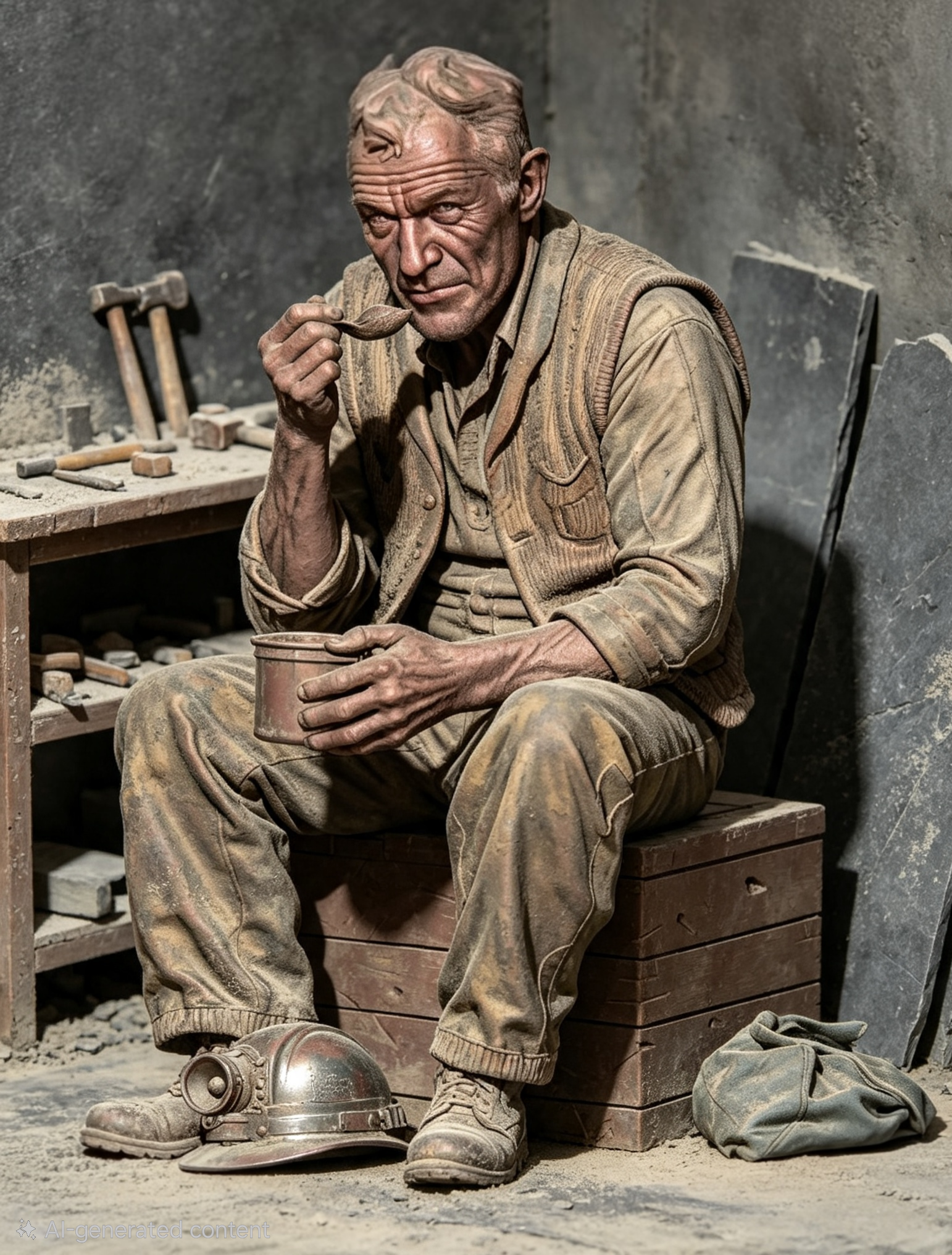 Slate Miner Sitting Eating Figure 16mm Scale