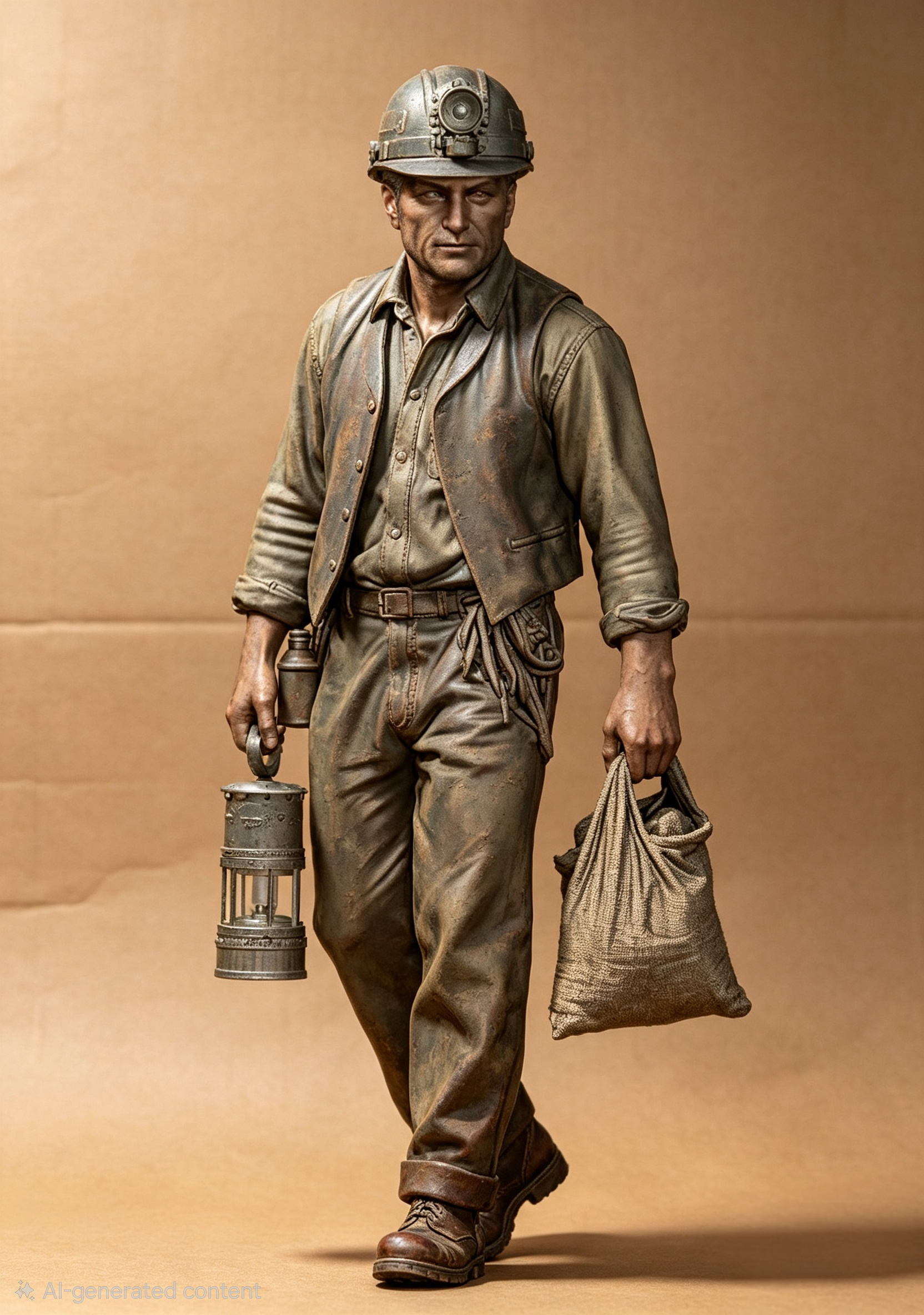 Slate Miner With Oil Lamp & Food Bag Figure 16mm Scale