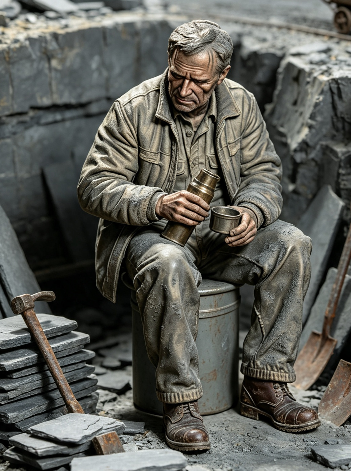 Slate Miner Sitting With Flask And Cup Figure G Scale & LGB