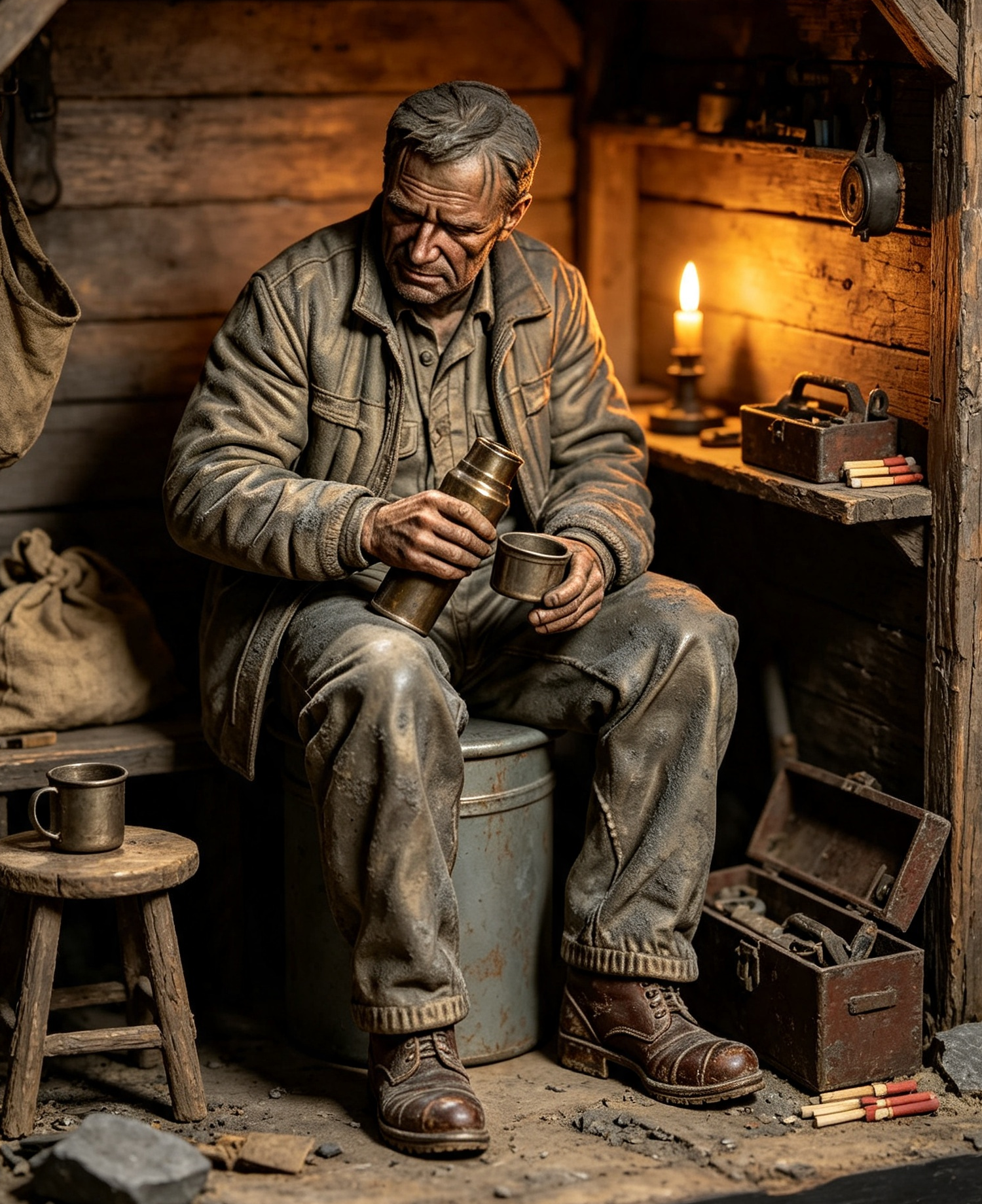 Slate Miner Sitting With Flask And Cup Figure 16mm Scale