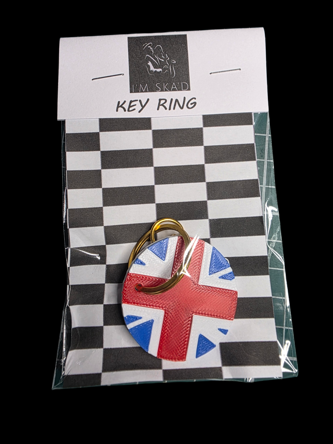 Round Union Jack look Key ring.