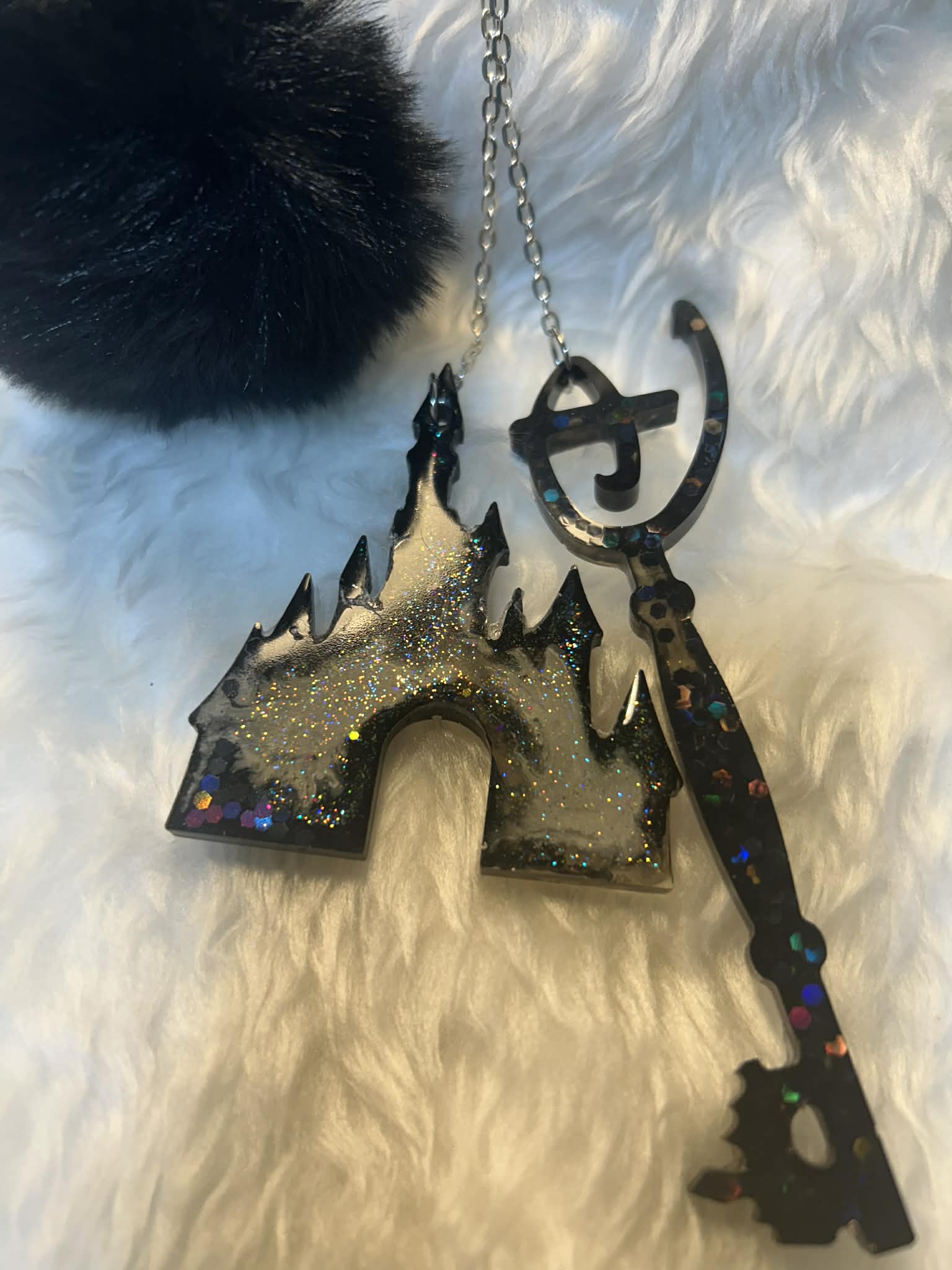 Handmade Black Glittery Keyring