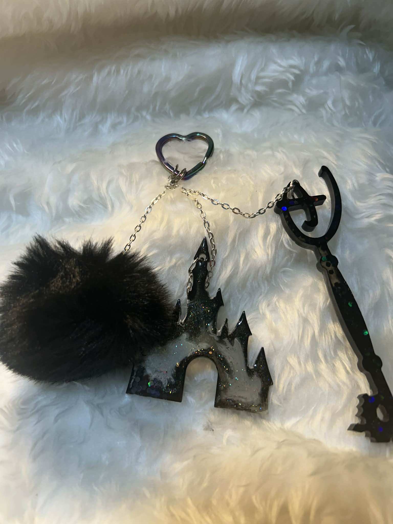 Handmade Black Glittery Keyring