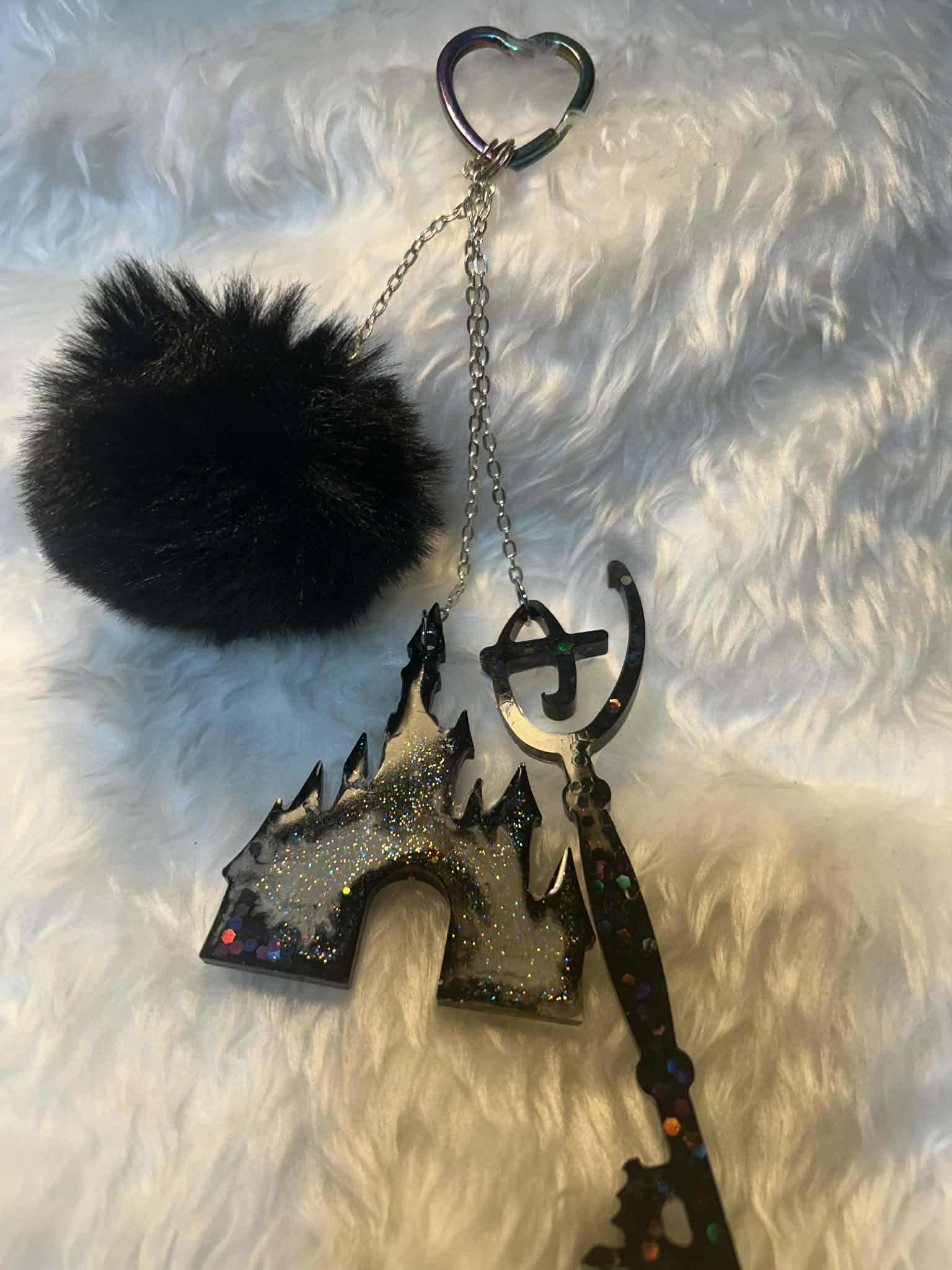 Handmade Black Glittery Keyring