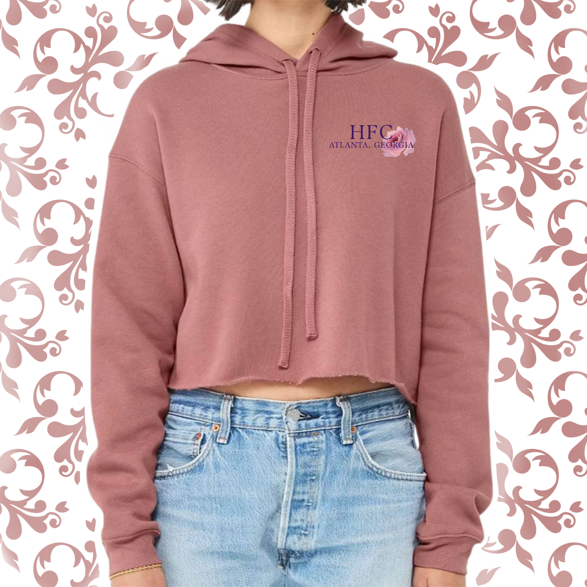 Floral Pressed Penny: Adult Cropped Hoodie (Bella+Canvas)