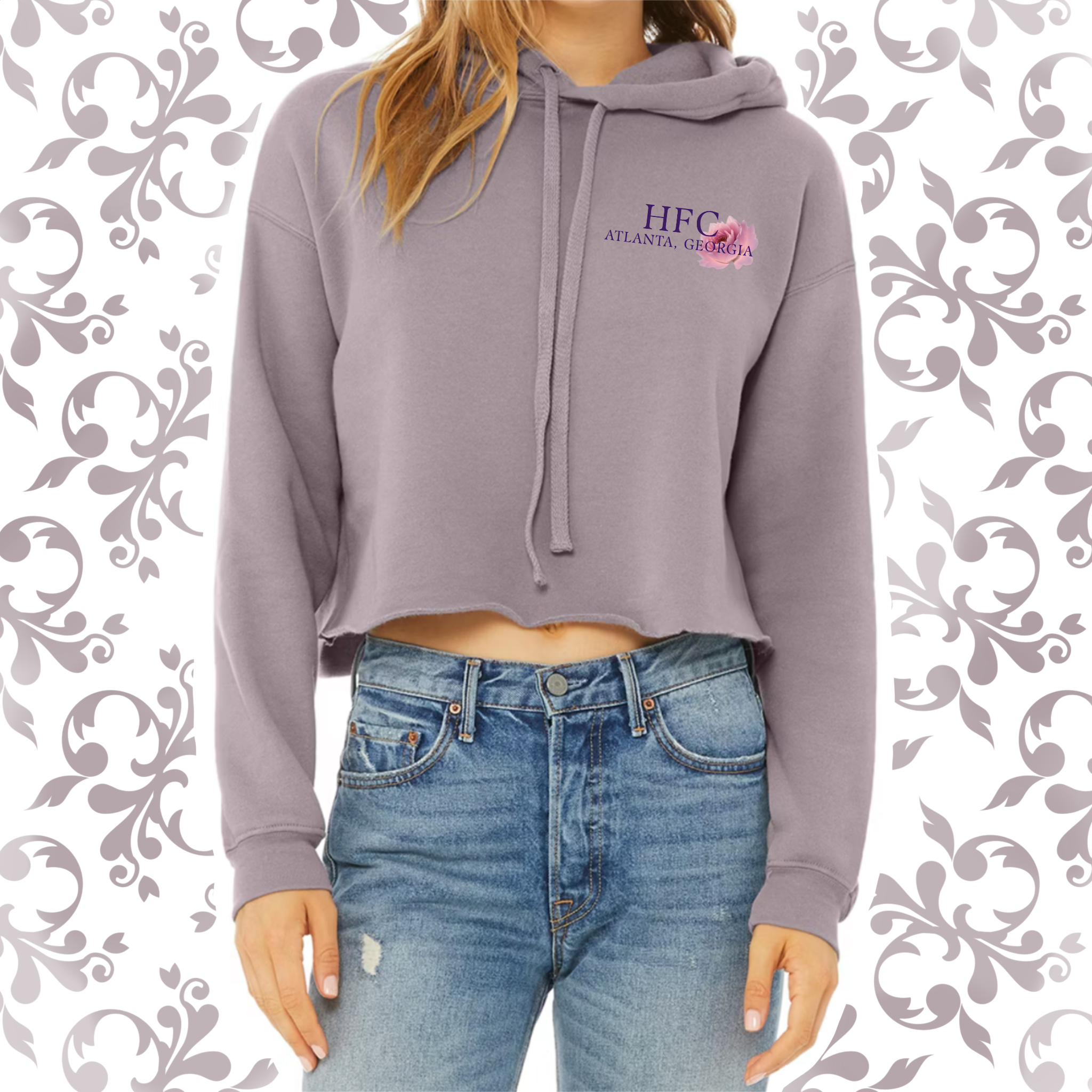 Floral Pressed Penny: Adult Cropped Hoodie (Bella+Canvas)