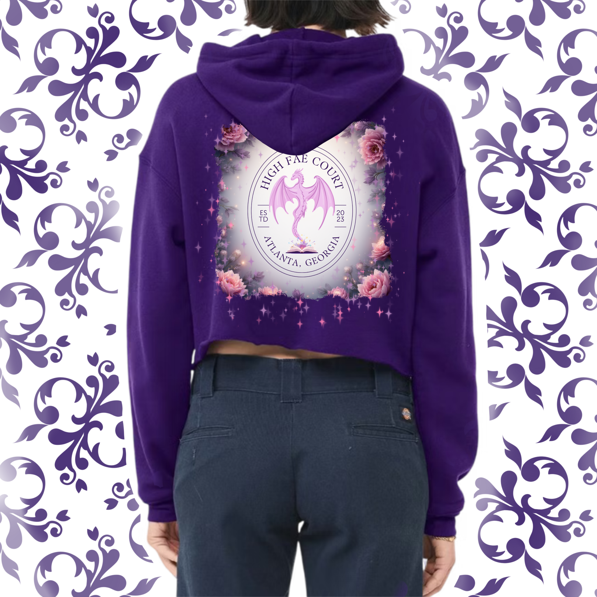 Floral Pressed Penny: Adult Cropped Hoodie (Bella+Canvas)
