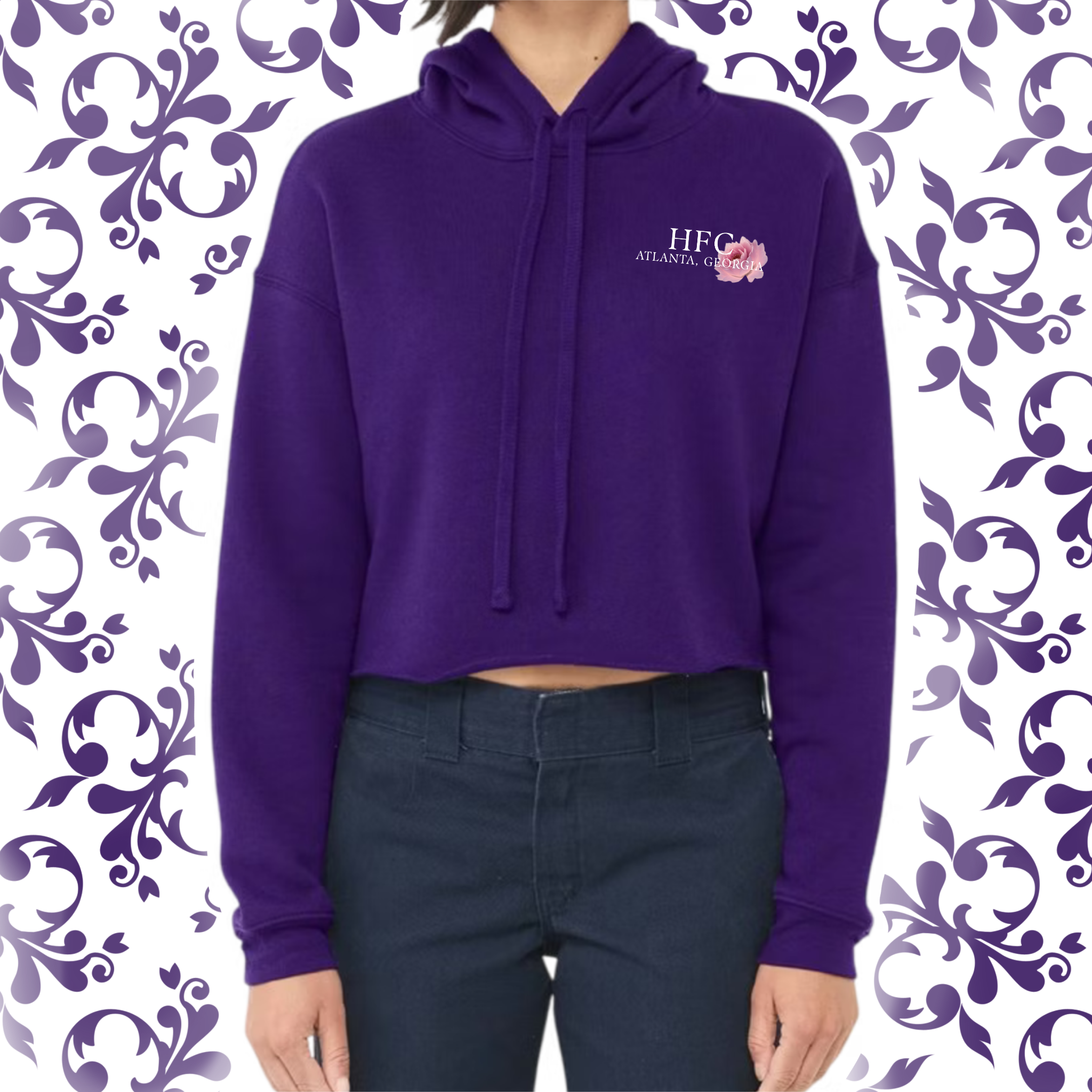 Floral Pressed Penny: Adult Cropped Hoodie (Bella+Canvas)