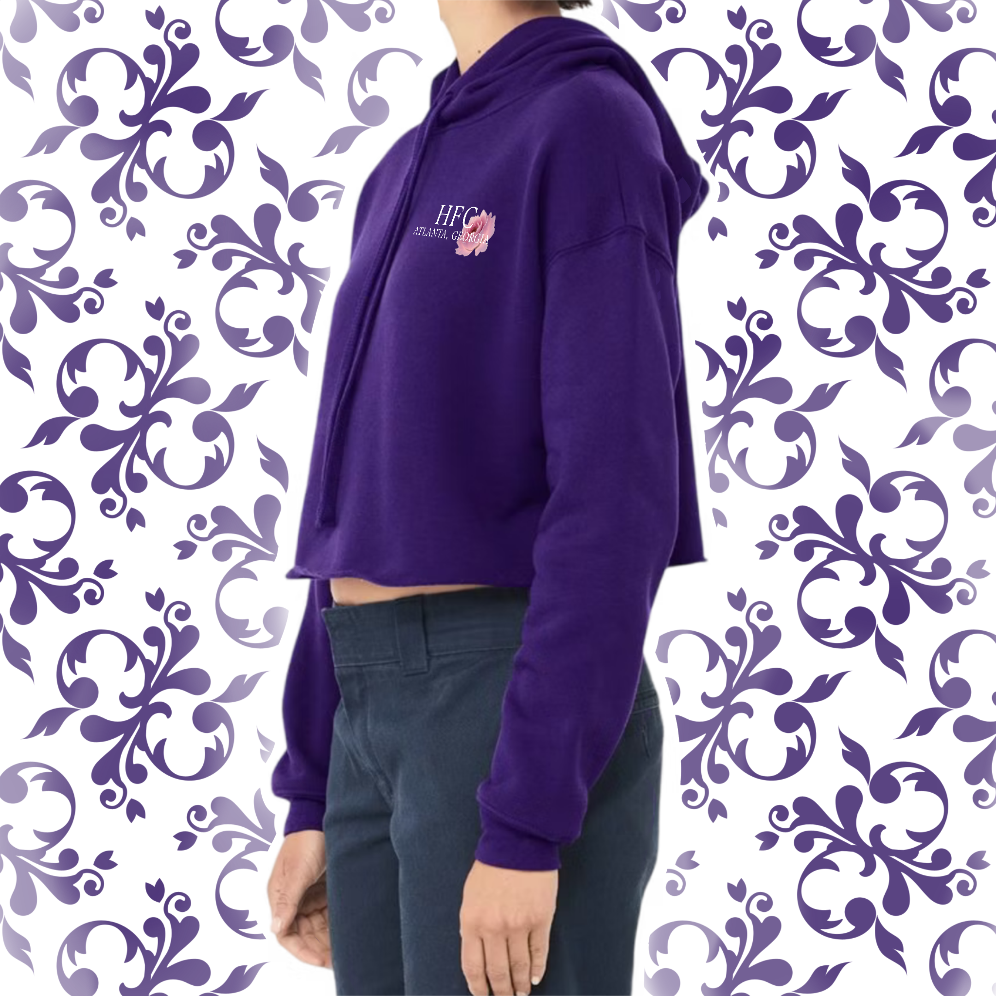Floral Pressed Penny: Adult Cropped Hoodie (Bella+Canvas)