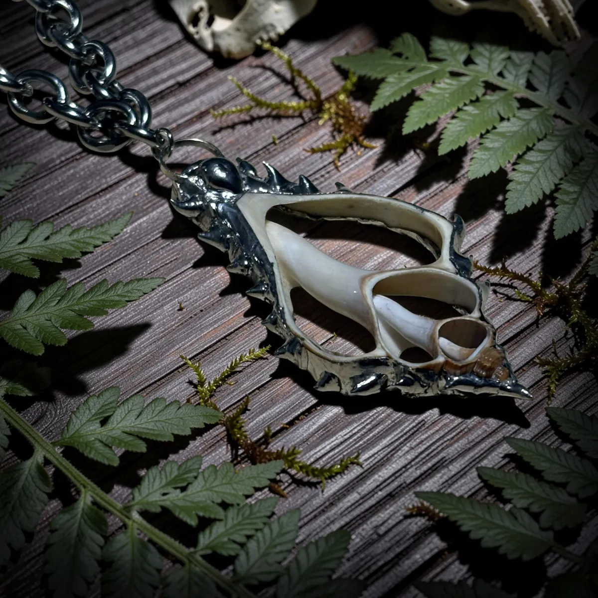 Hand-Forged Spiked Shell Statement Pendant Necklace