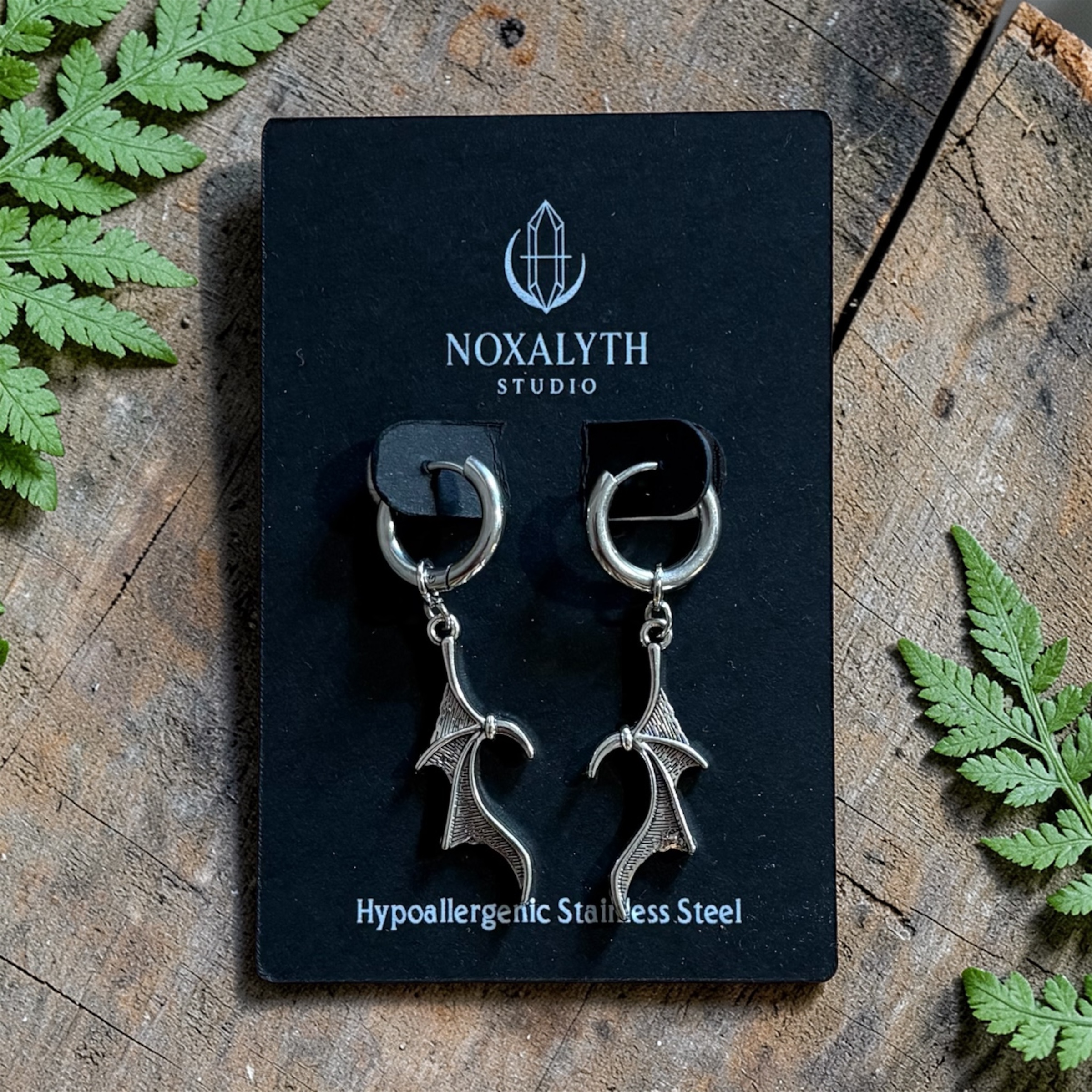Dragon Bat Wing Hoop Earrings Silver – Stainless Steel Alt Grunge Jewellery