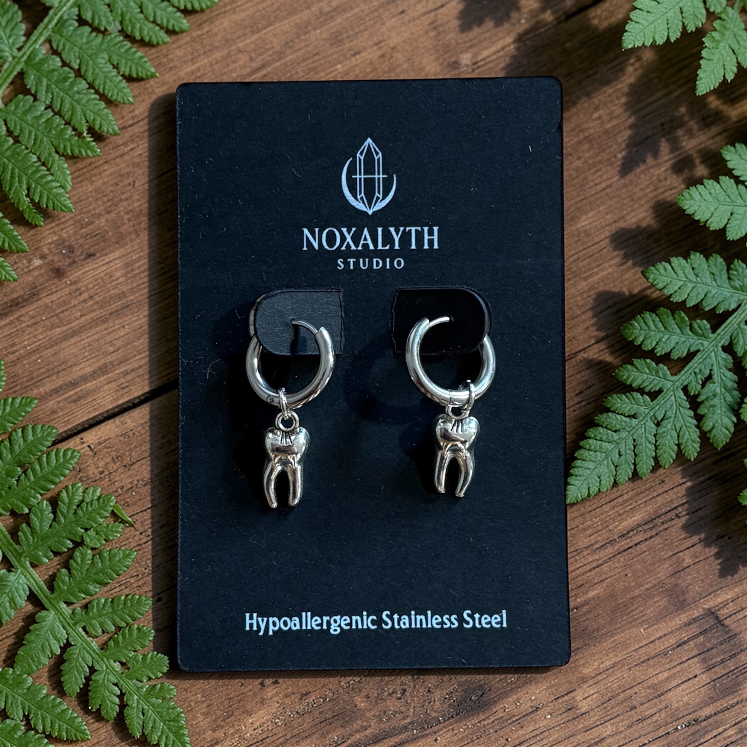 Tooth Charm Hoop Earrings Silver – Stainless Steel Gothic Alt Grunge Jewellery