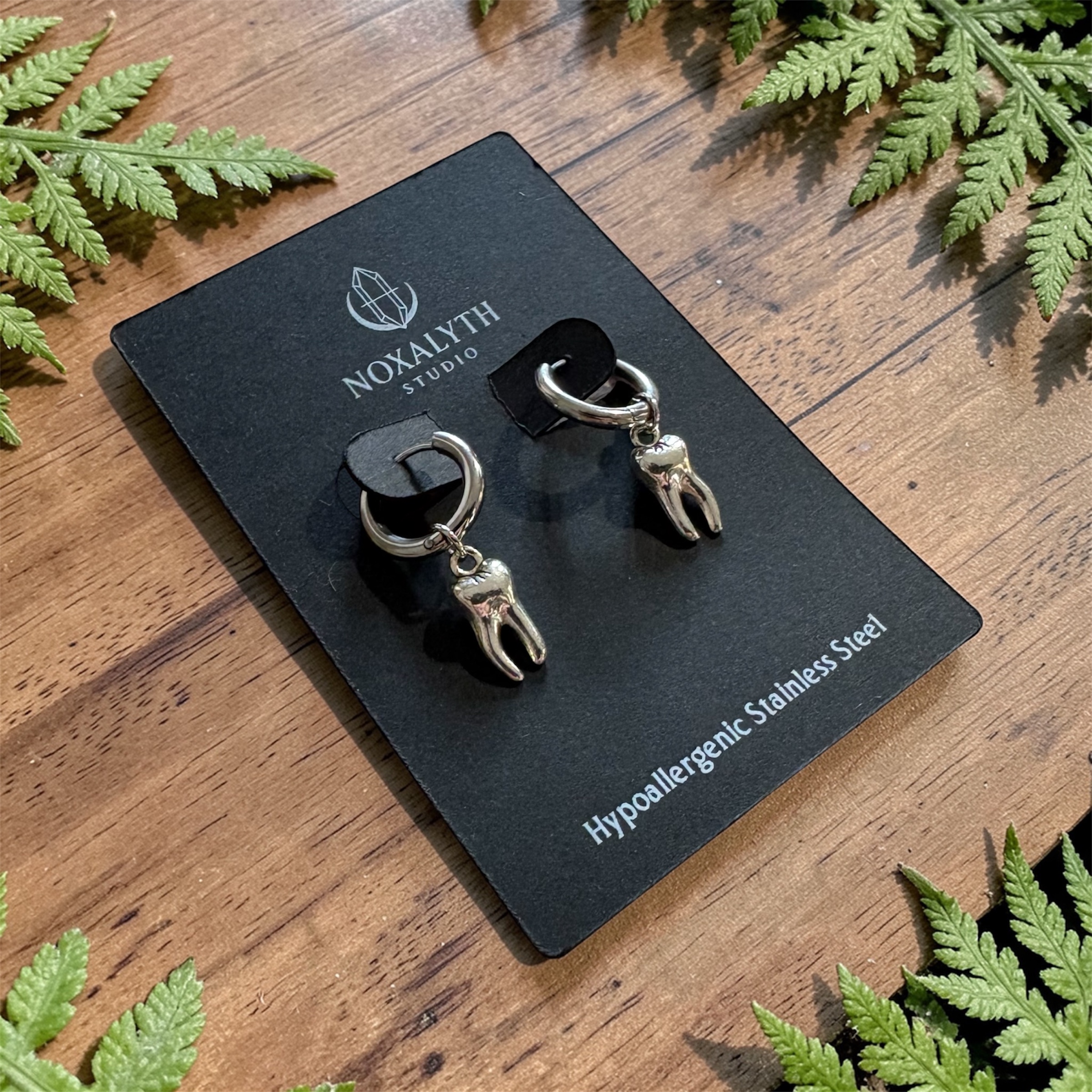 Tooth Charm Hoop Earrings Silver – Stainless Steel Gothic Alt Grunge Jewellery