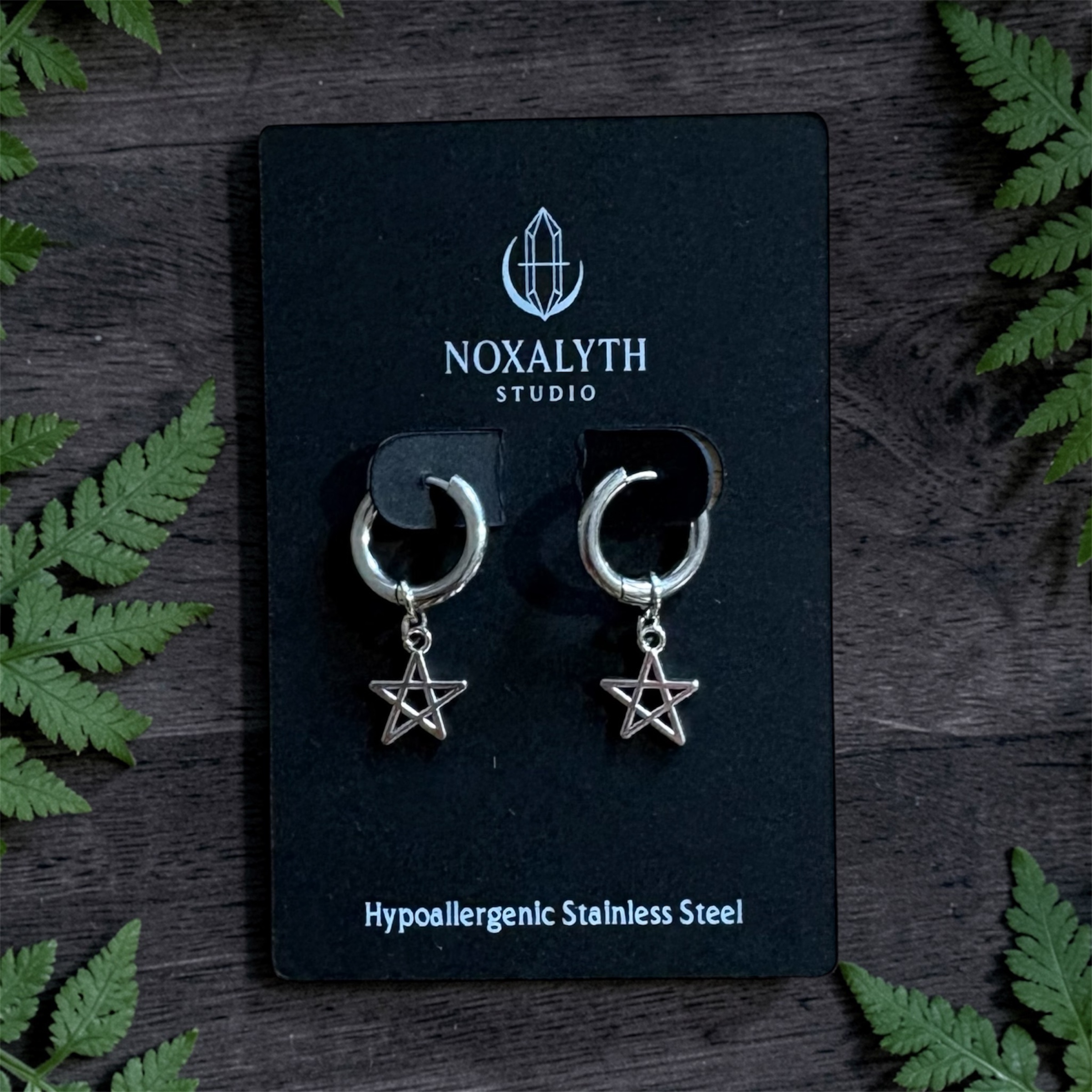 Hoop Earrings Silver Stainless Steel – Pentagram stars