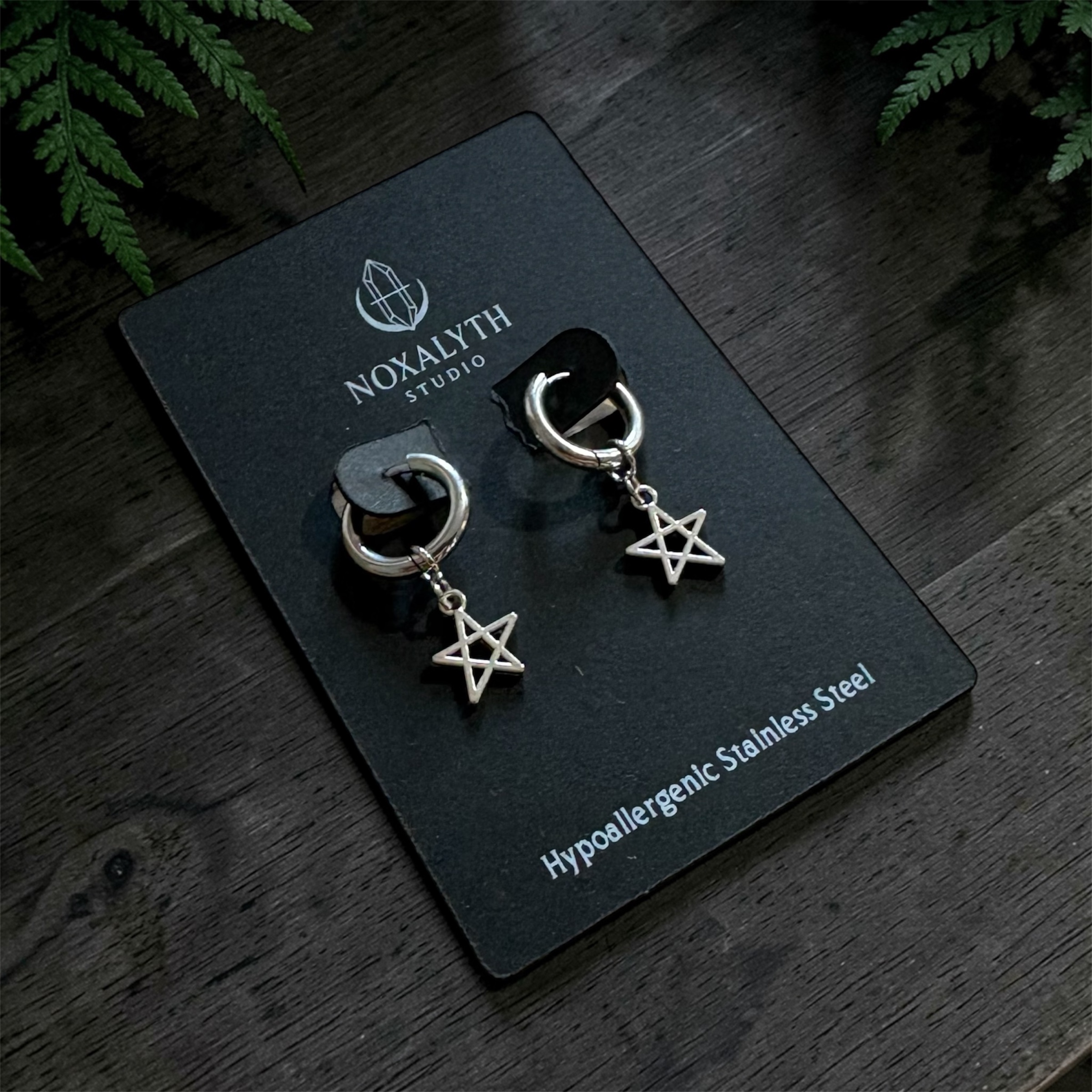 Hoop Earrings Silver Stainless Steel – Pentagram stars