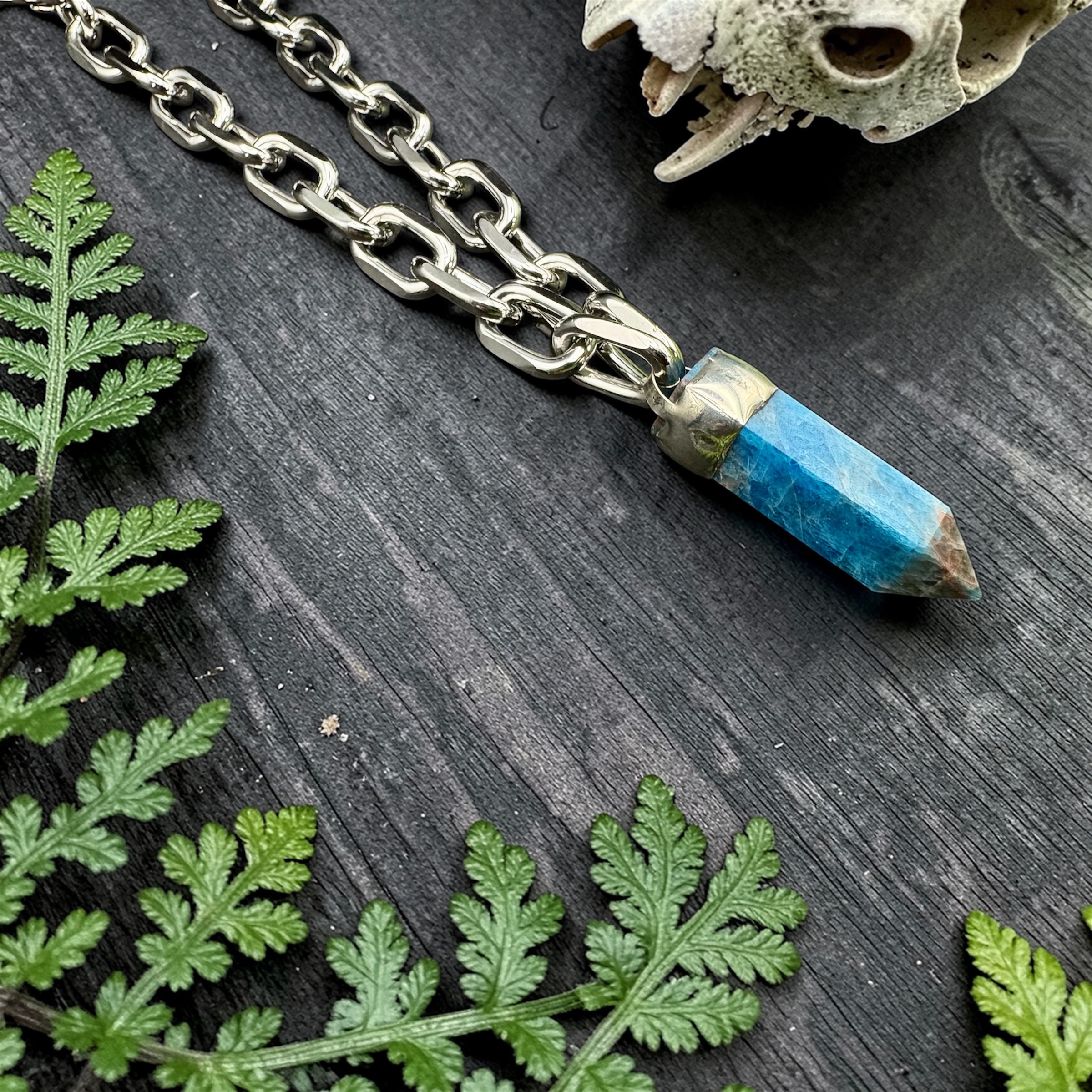 Apatite Chunky Chain Crystal Pendant Necklace