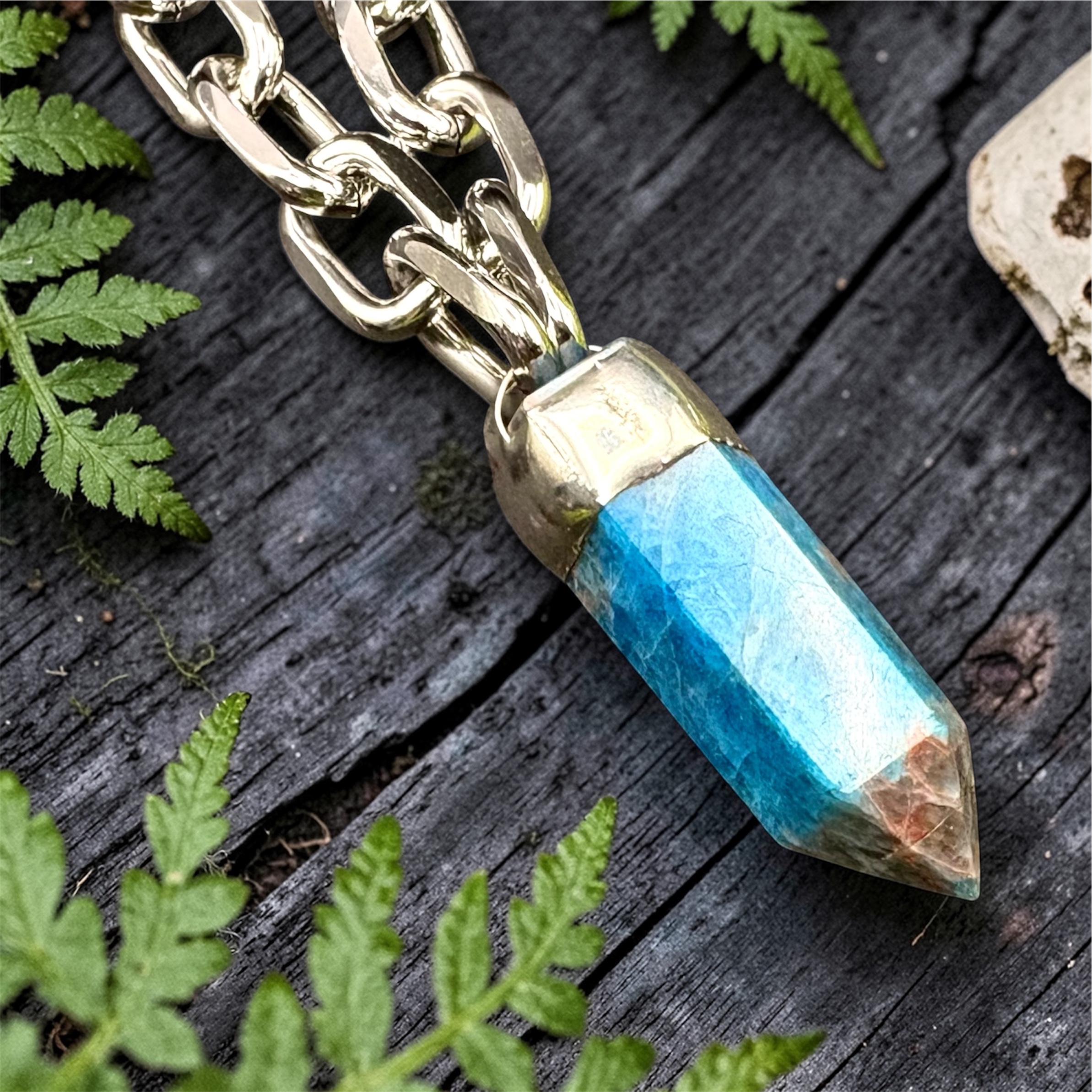 Apatite Chunky Chain Crystal Pendant Necklace