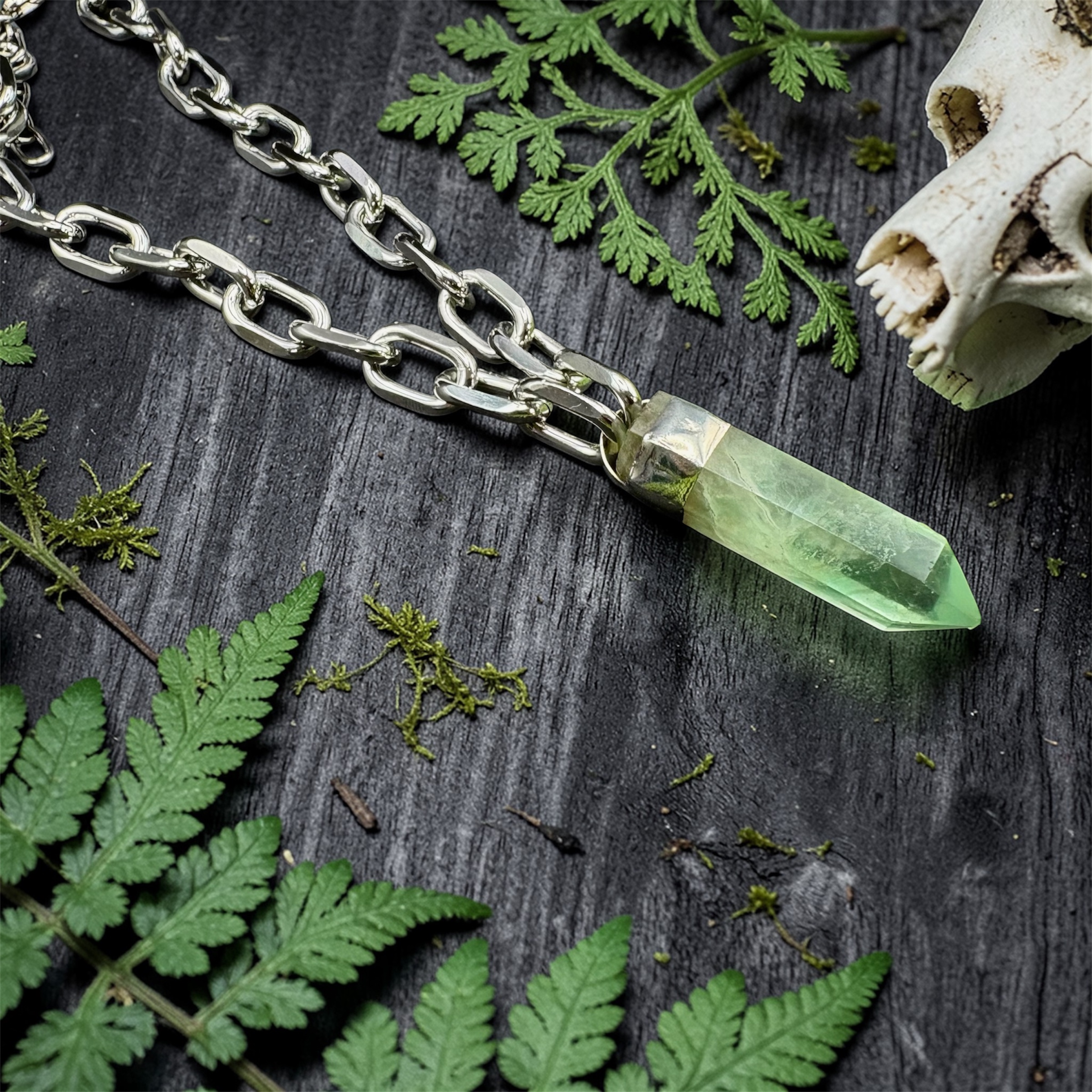 Green Fluorite Chunky Crystal Pendant Necklace