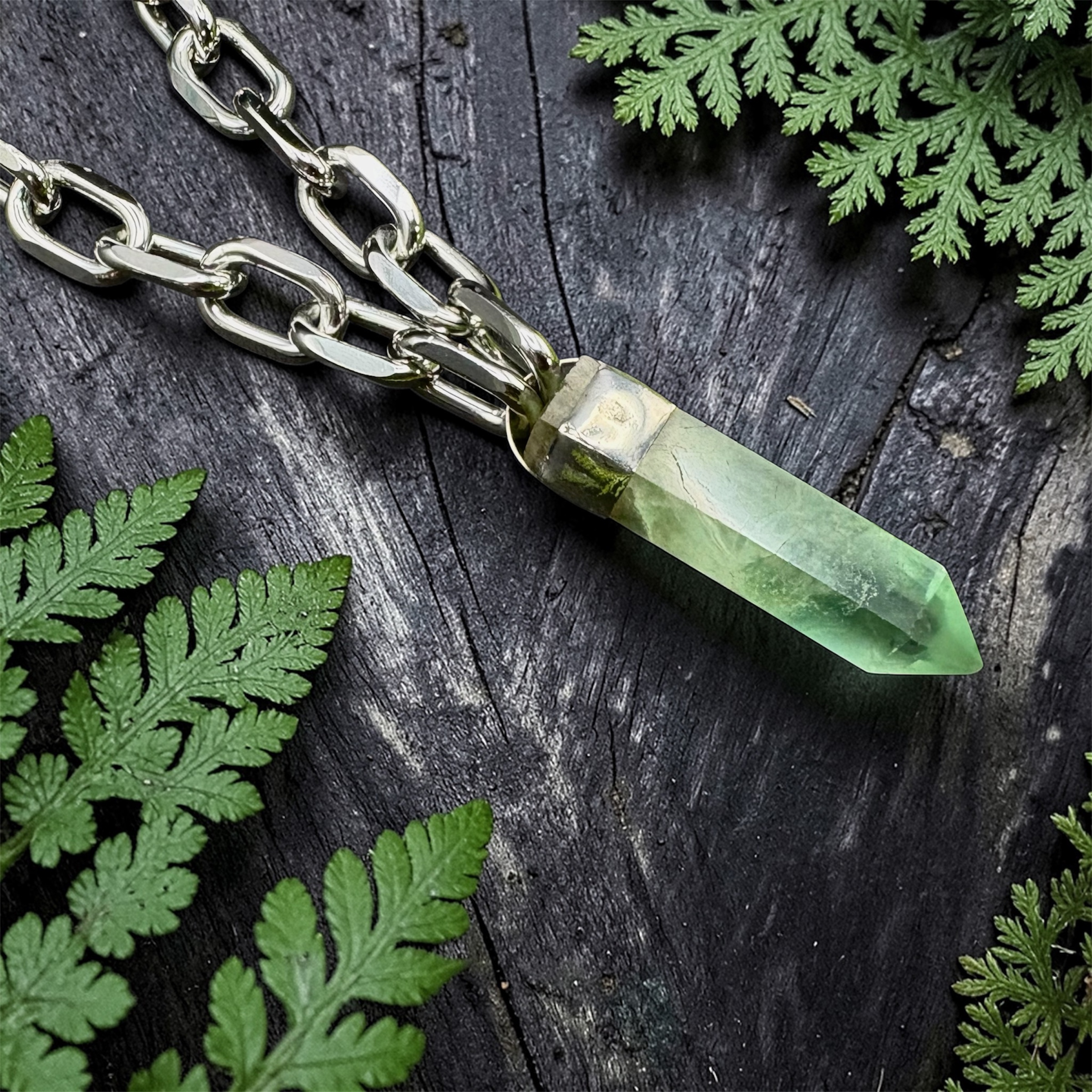 Green Fluorite Chunky Crystal Pendant Necklace